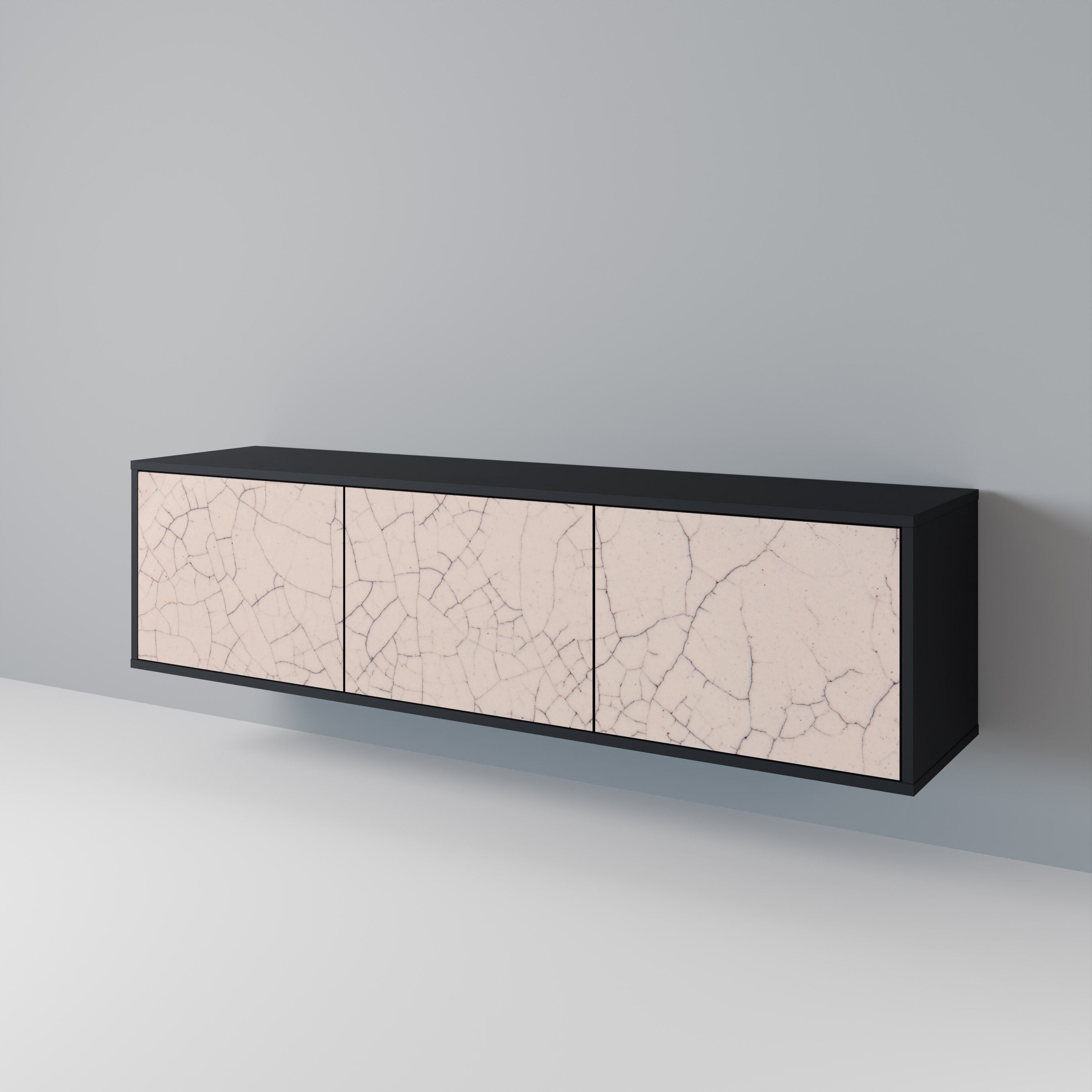 Mueble de TV de 3 puertas con textura cerámica en acabado negro