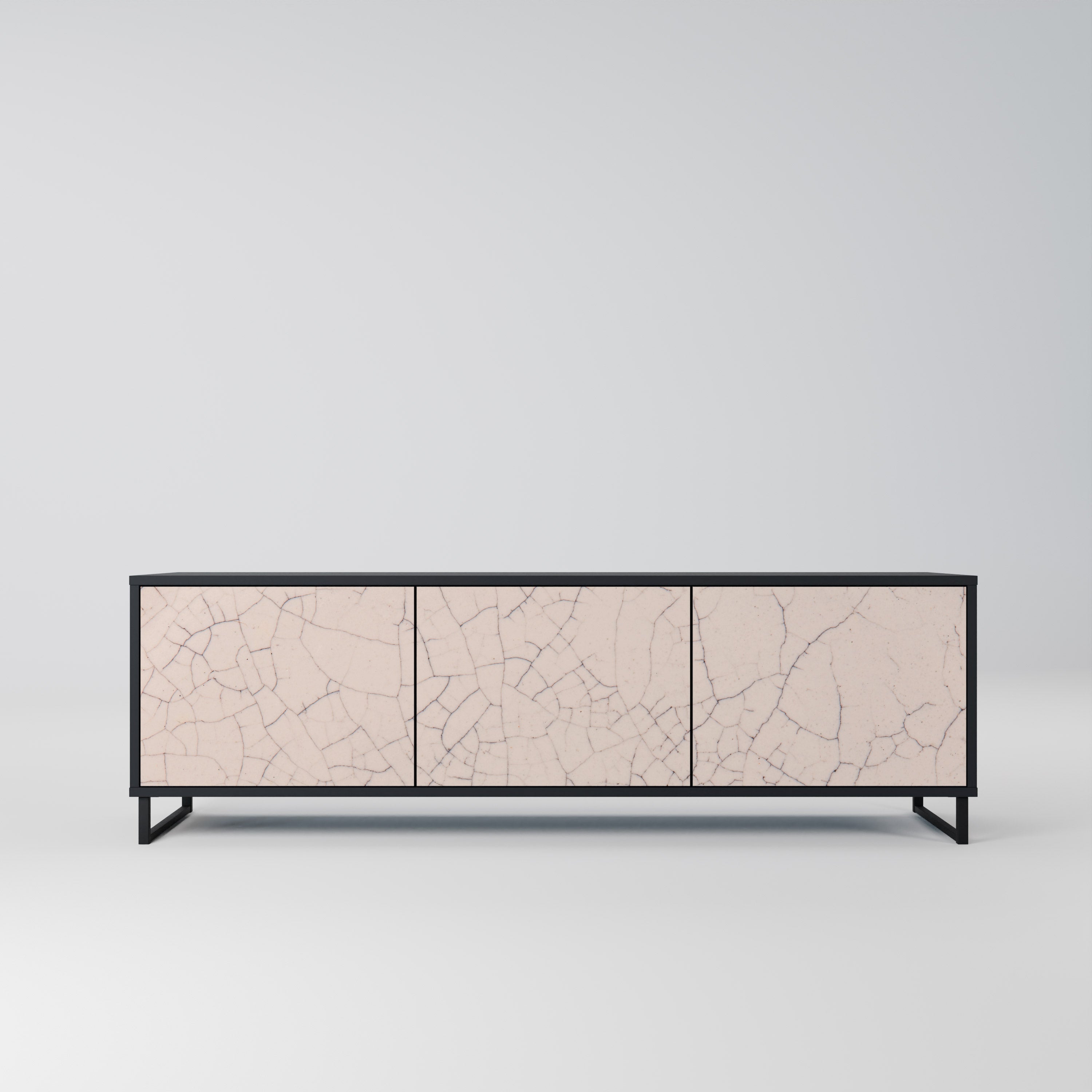 Mueble de TV de 3 puertas con textura cerámica en acabado negro