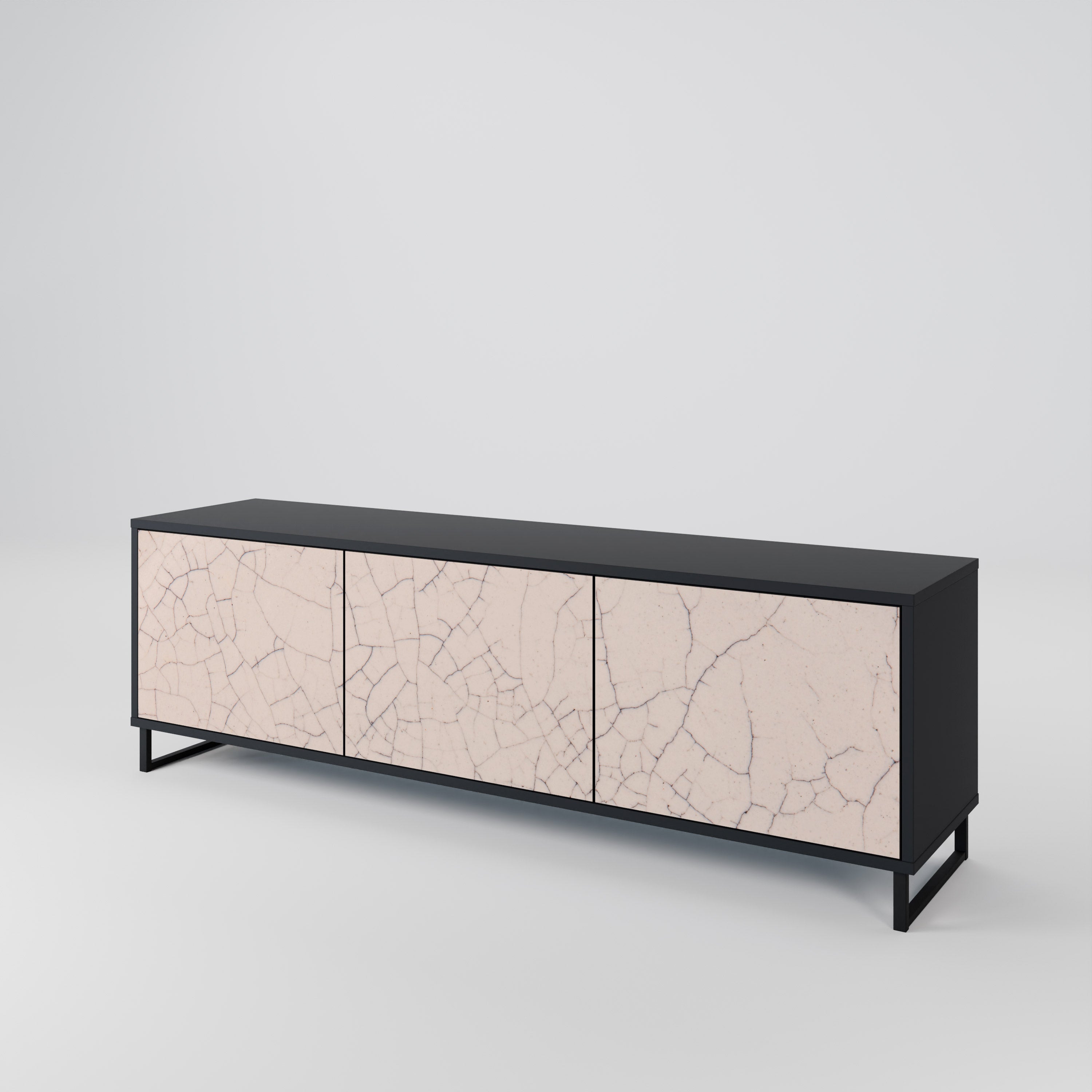 Mueble de TV de 3 puertas con textura cerámica en acabado negro