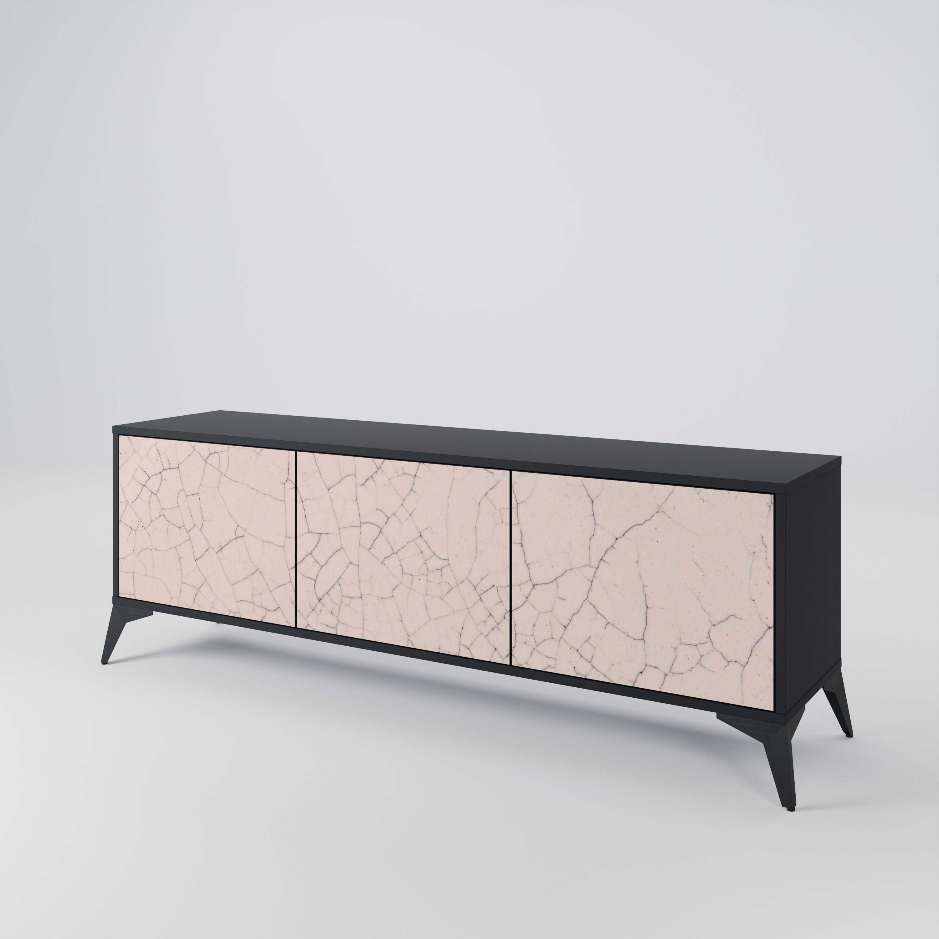 Mueble de TV de 3 puertas con textura cerámica en acabado negro