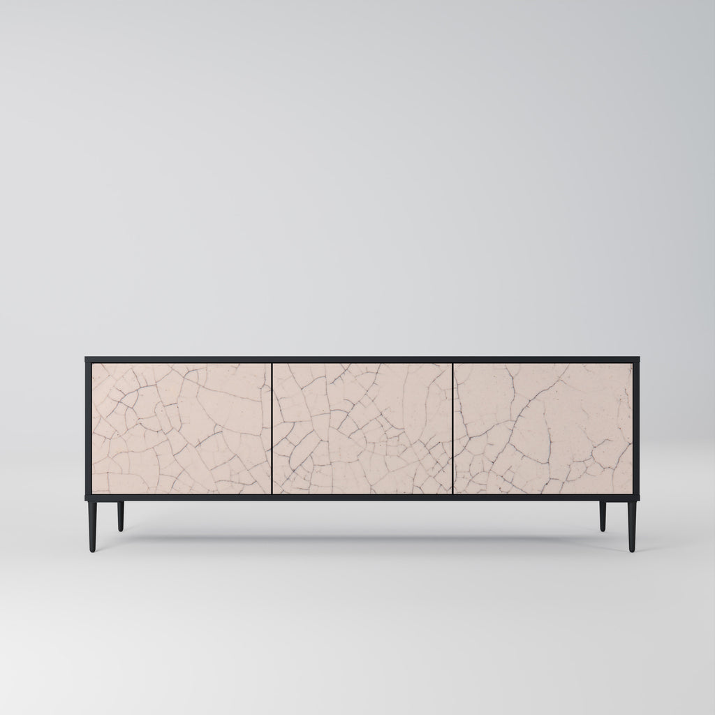 Mueble de TV de 3 puertas con textura cerámica en acabado negro