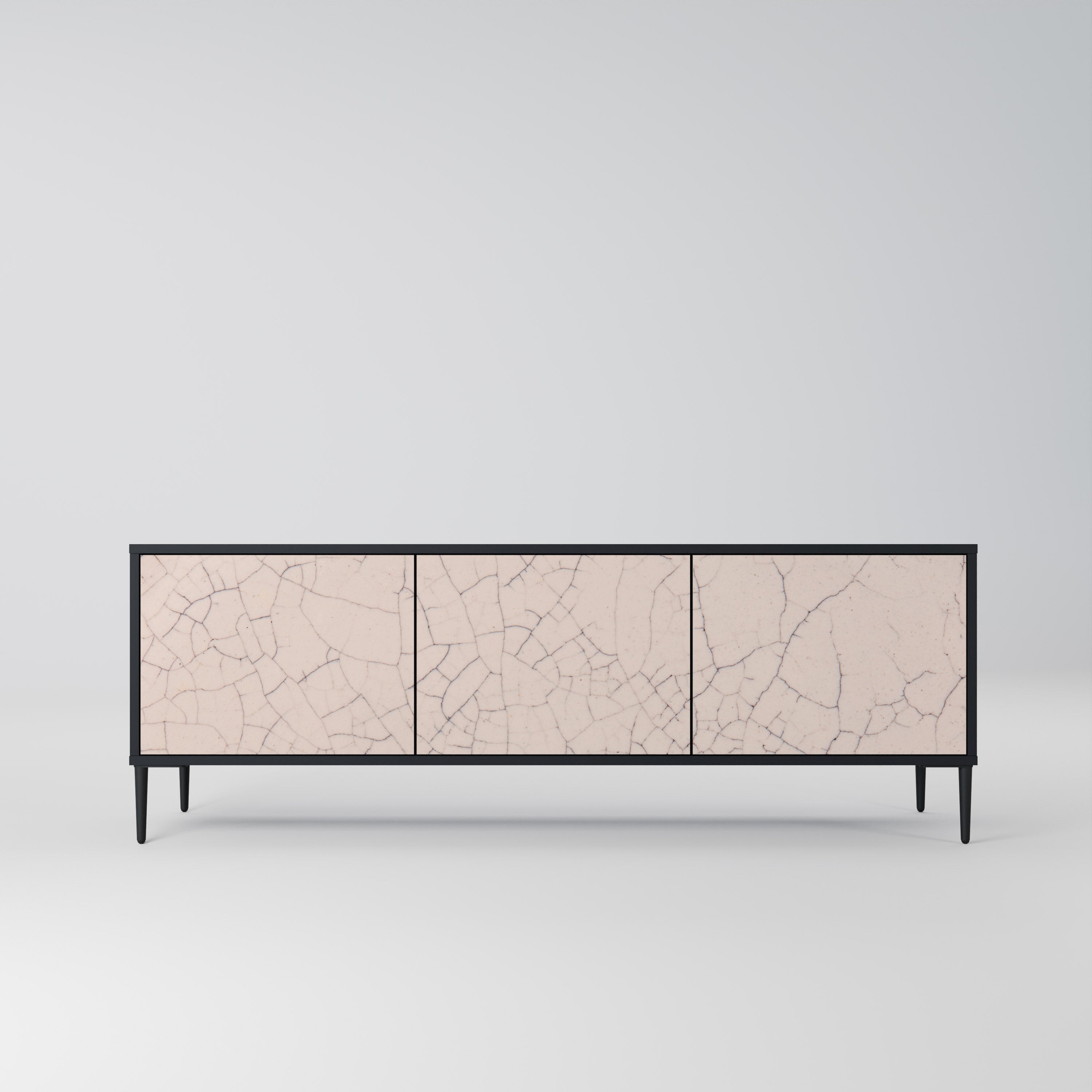 Mueble de TV de 3 puertas con textura cerámica en acabado negro