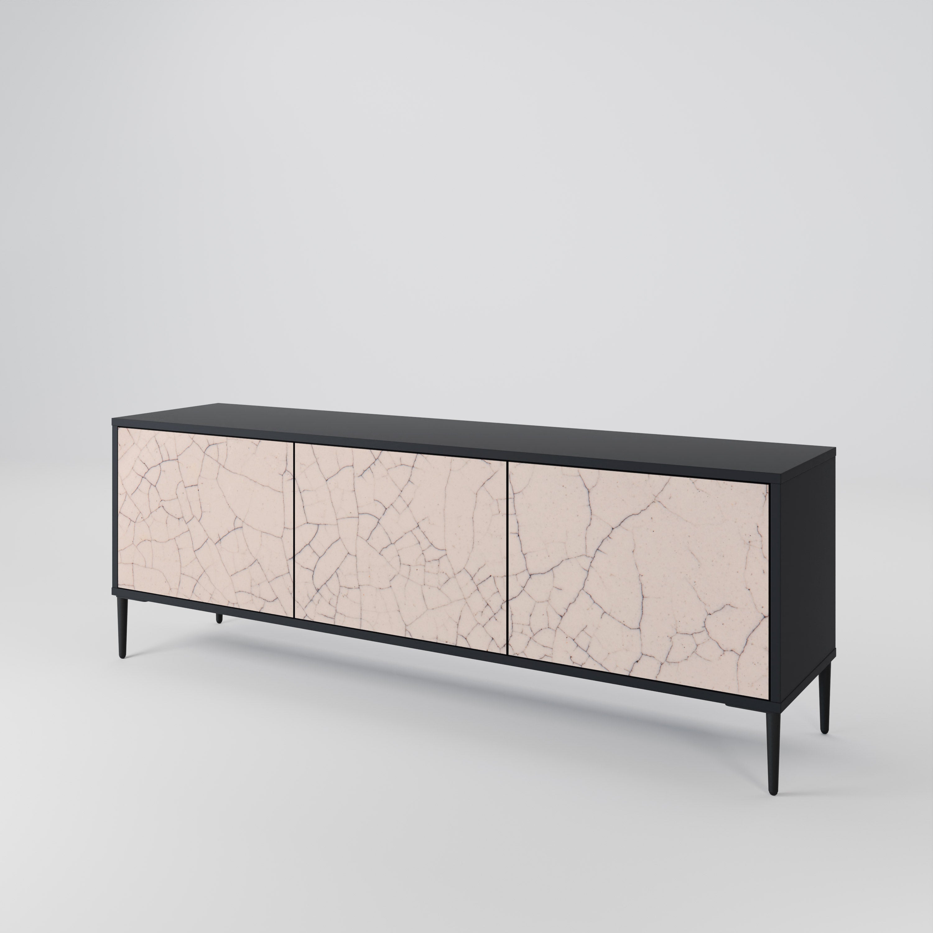 Mueble de TV de 3 puertas con textura cerámica en acabado negro