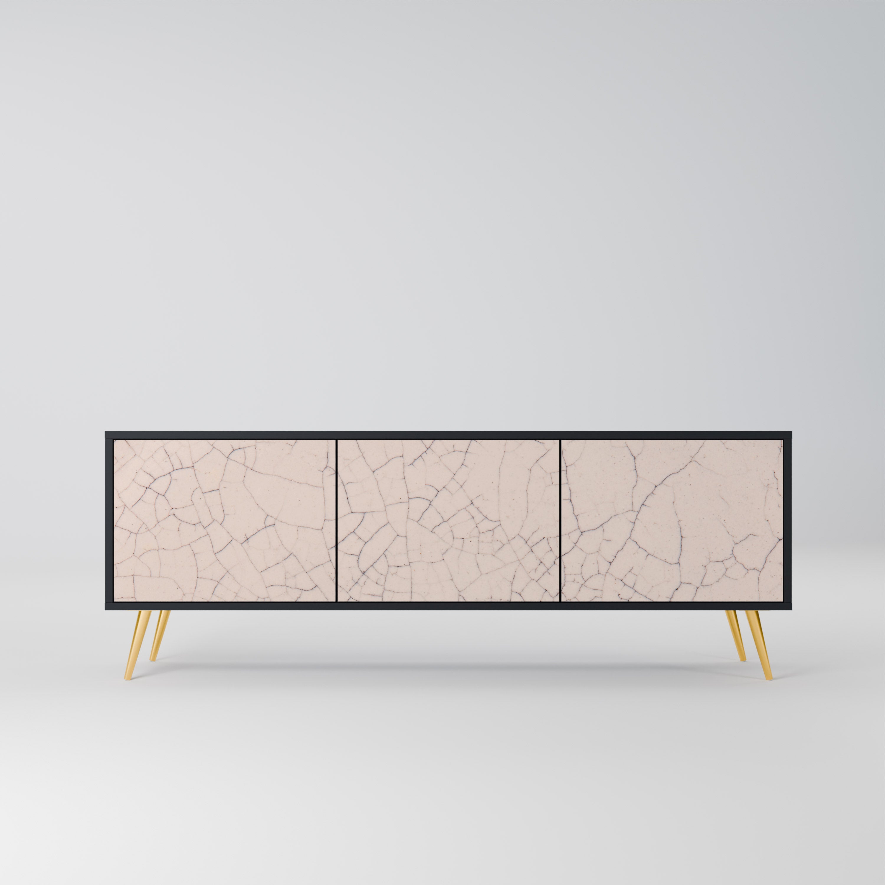 Mueble de TV de 3 puertas con textura cerámica en acabado negro