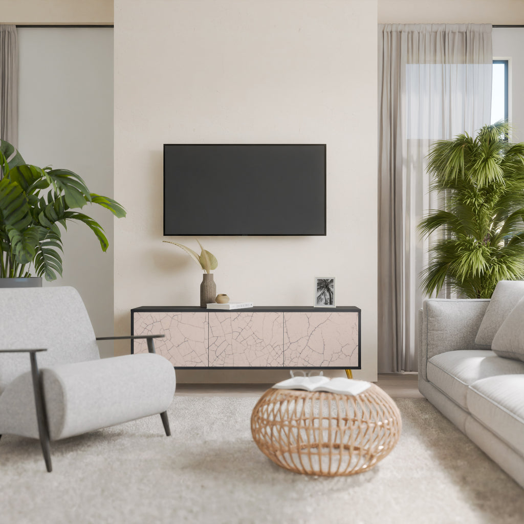 Mueble de TV de 3 puertas con textura cerámica en acabado negro