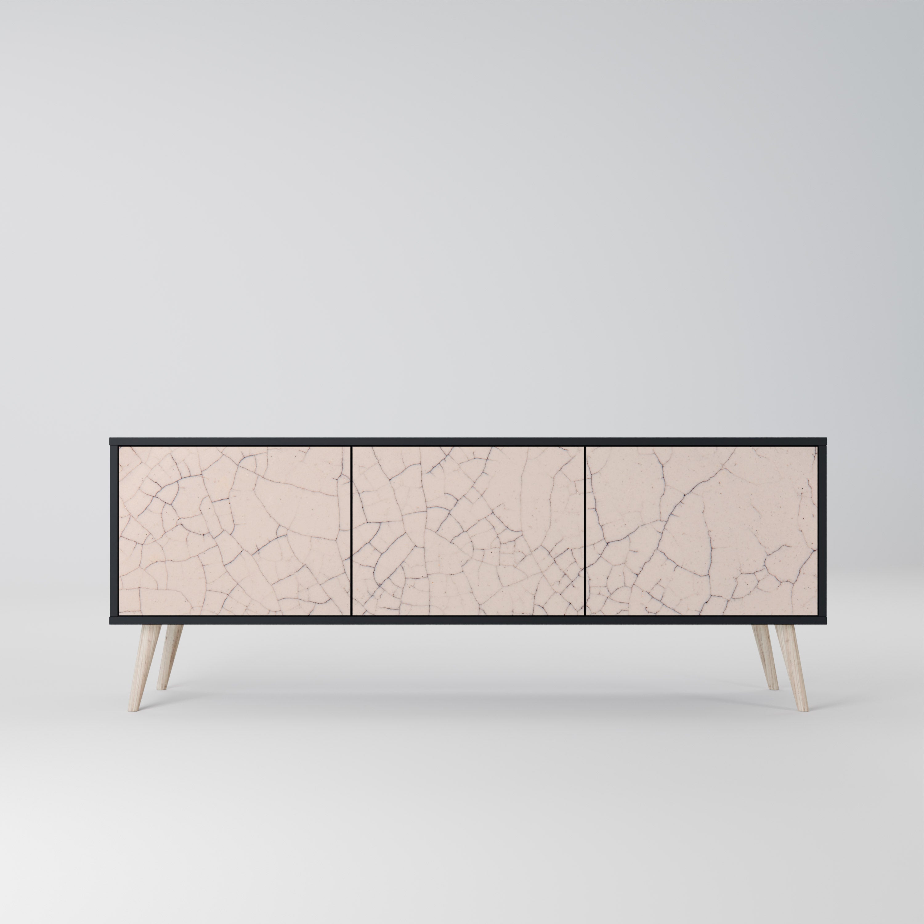 Mueble de TV de 3 puertas con textura cerámica en acabado negro