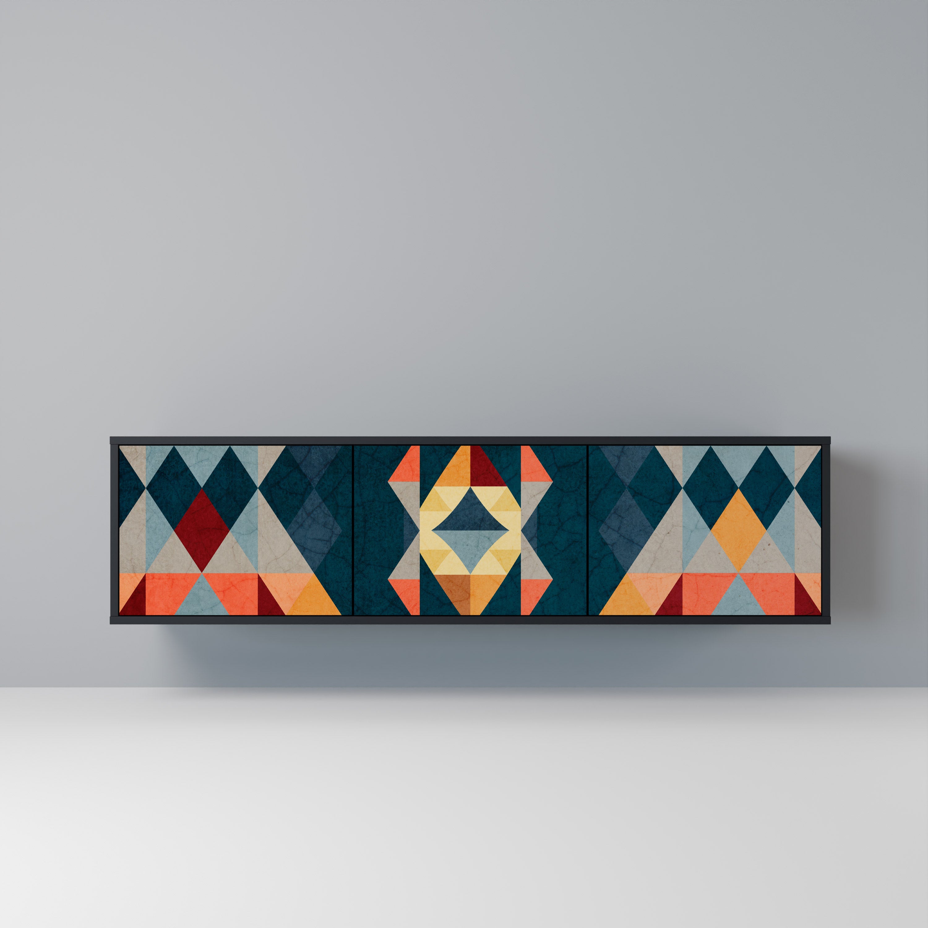 Mueble de TV de 3 puertas CRACKED ILLUSION con acabado negro