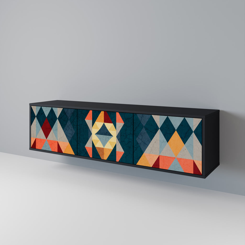 Mueble de TV de 3 puertas CRACKED ILLUSION con acabado negro
