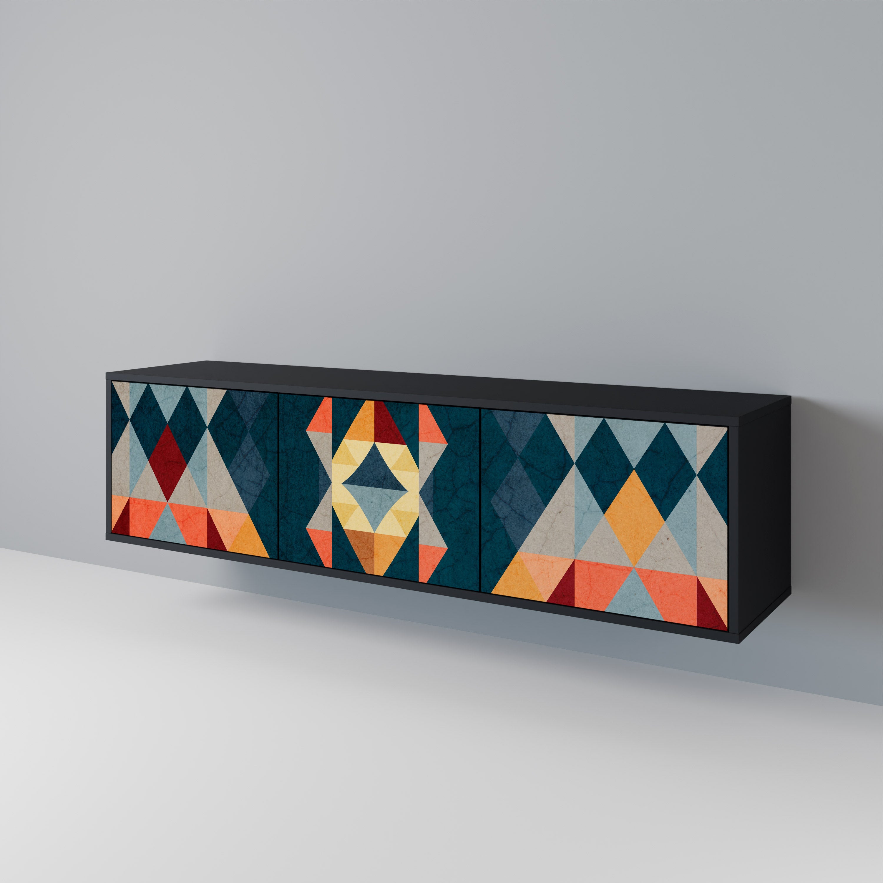 Mueble de TV de 3 puertas CRACKED ILLUSION con acabado negro