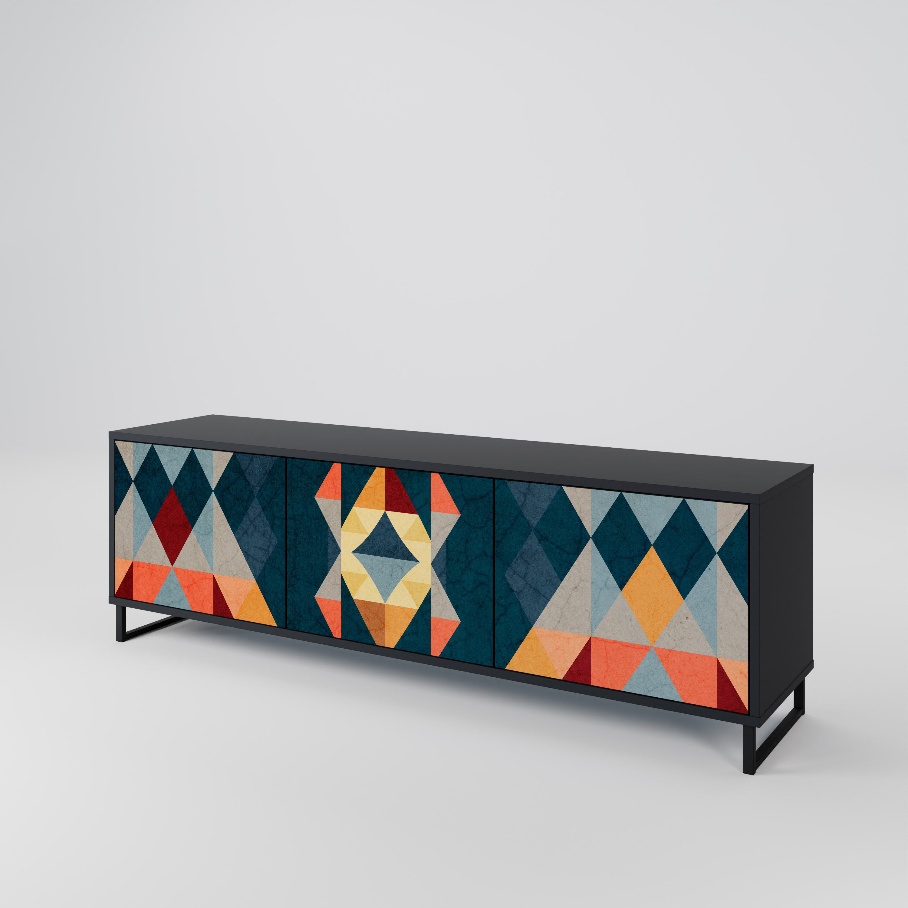 Mueble de TV de 3 puertas CRACKED ILLUSION con acabado negro