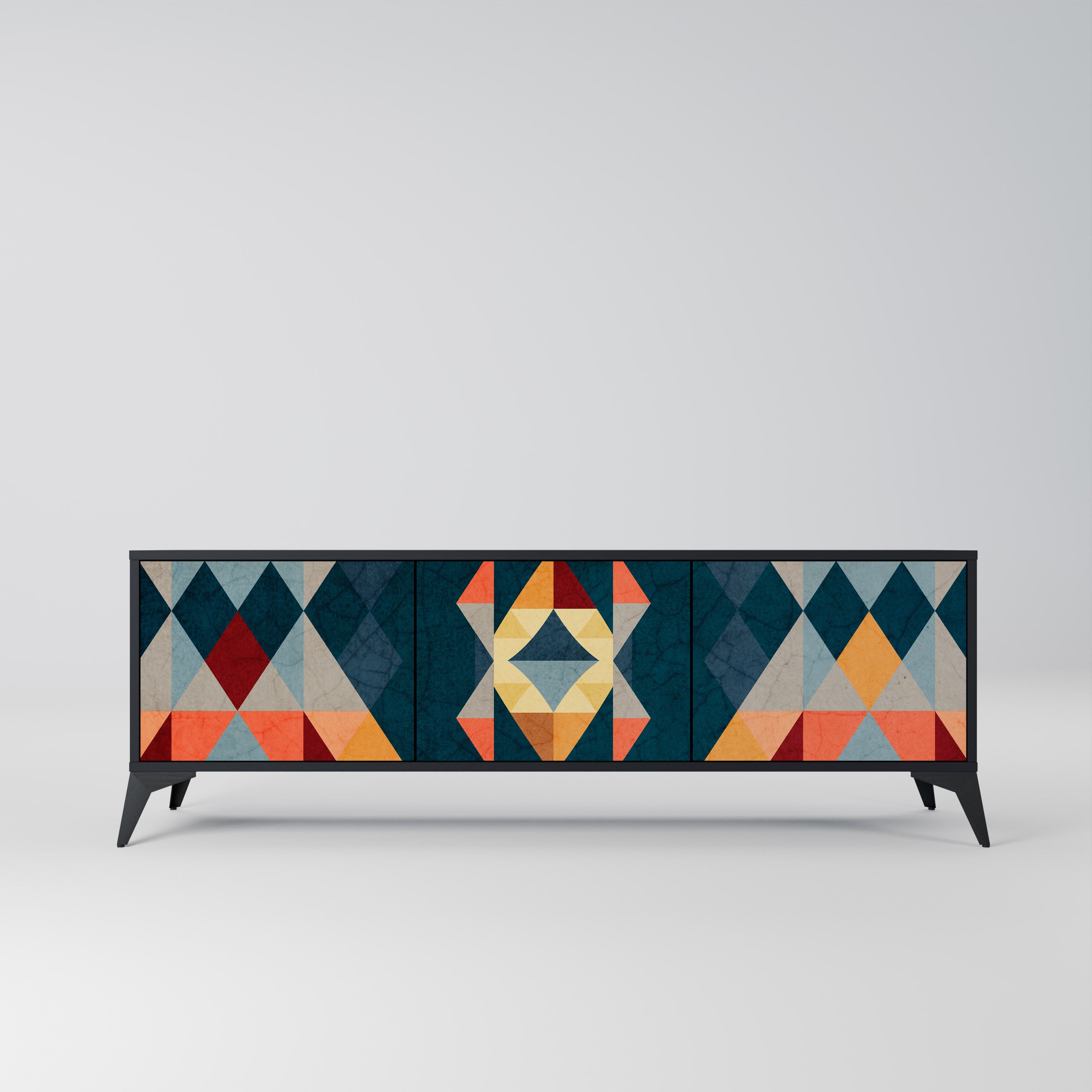 Mueble de TV de 3 puertas CRACKED ILLUSION con acabado negro