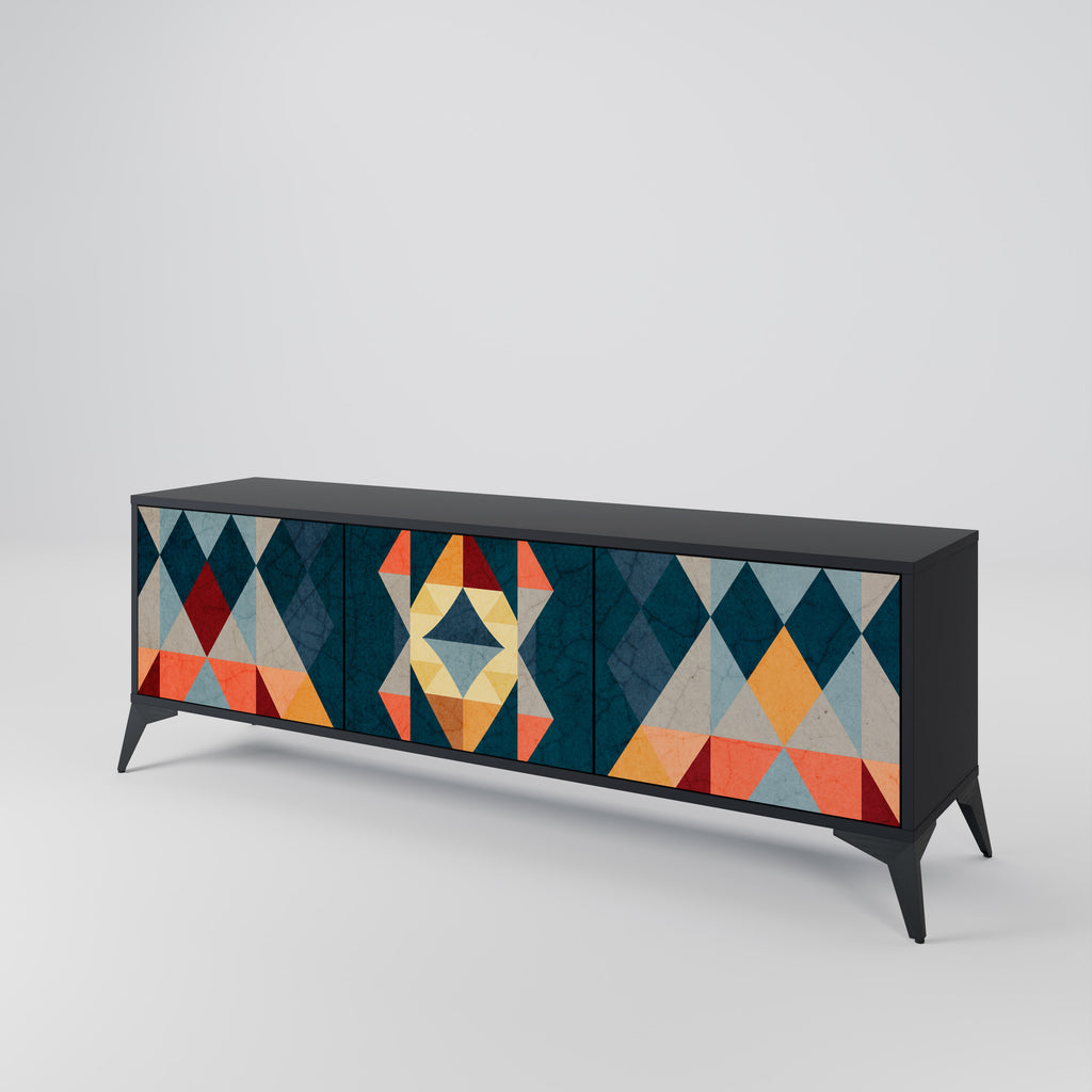 Mueble de TV de 3 puertas CRACKED ILLUSION con acabado negro