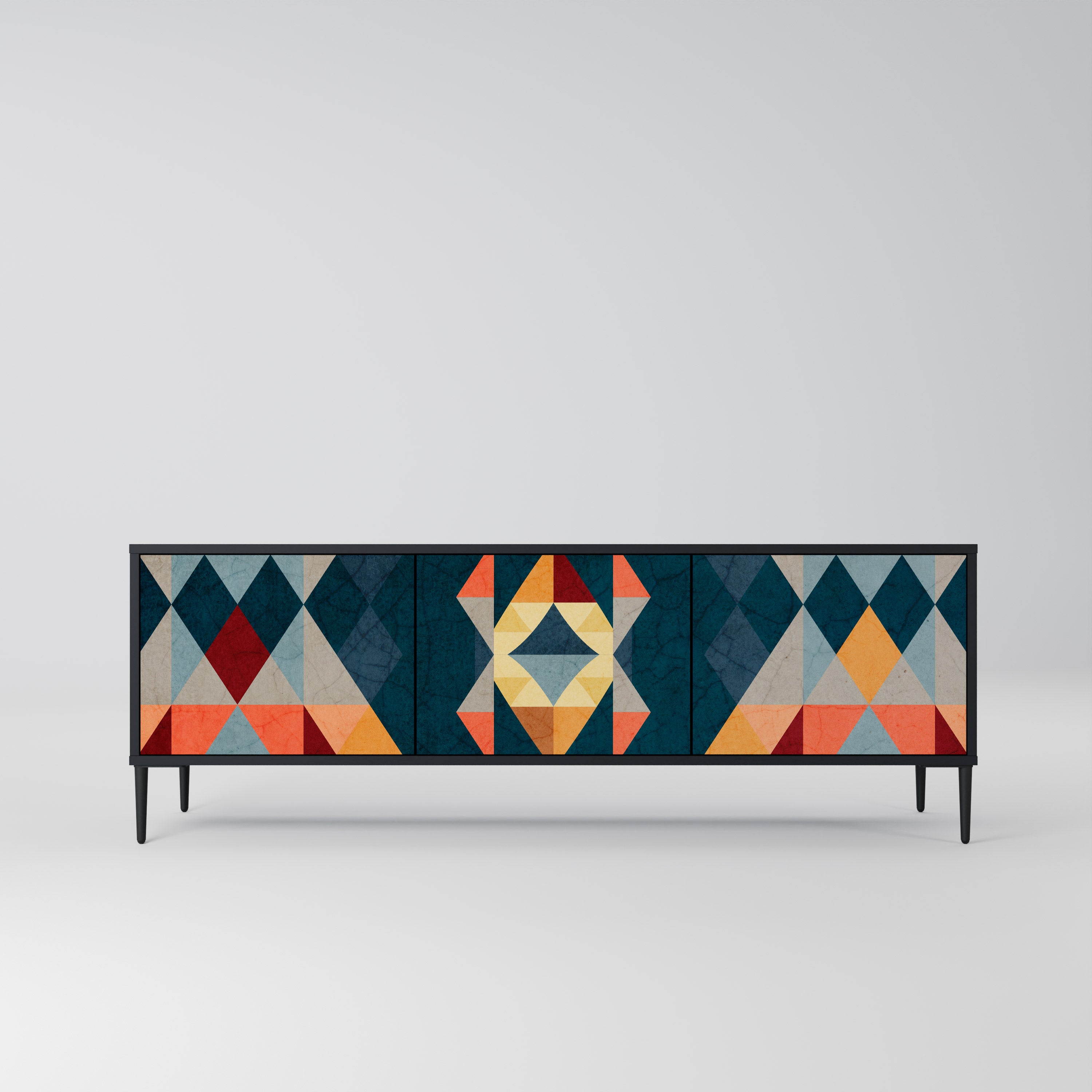 Mueble de TV de 3 puertas CRACKED ILLUSION con acabado negro