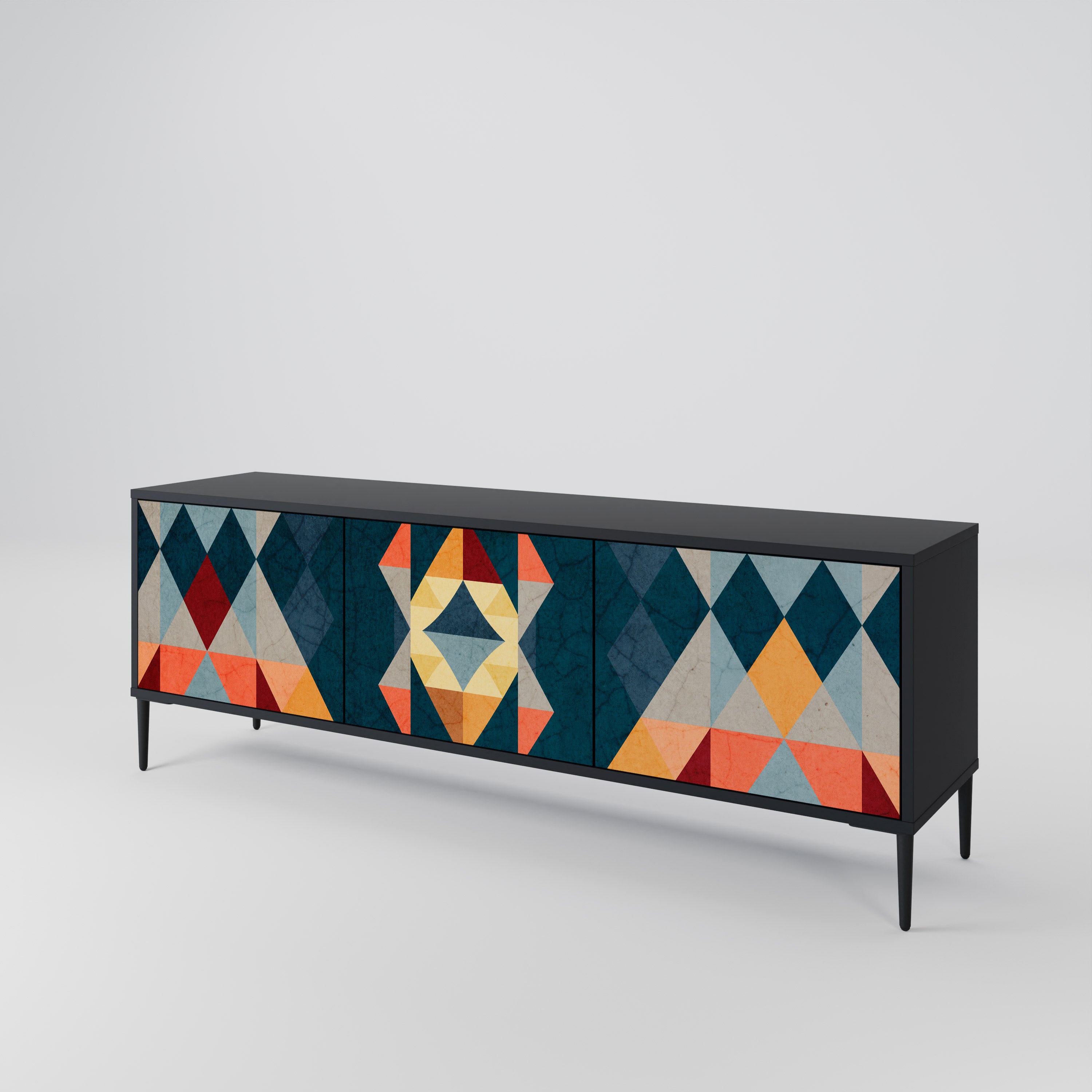 Mueble de TV de 3 puertas CRACKED ILLUSION con acabado negro
