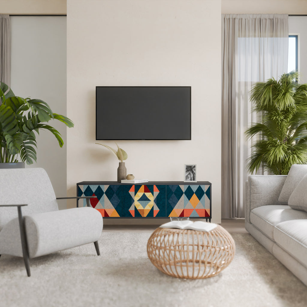 Mueble de TV de 3 puertas CRACKED ILLUSION con acabado negro