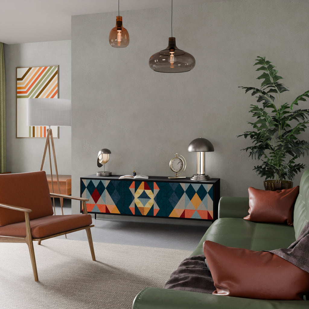 Mueble de TV de 3 puertas CRACKED ILLUSION con acabado negro