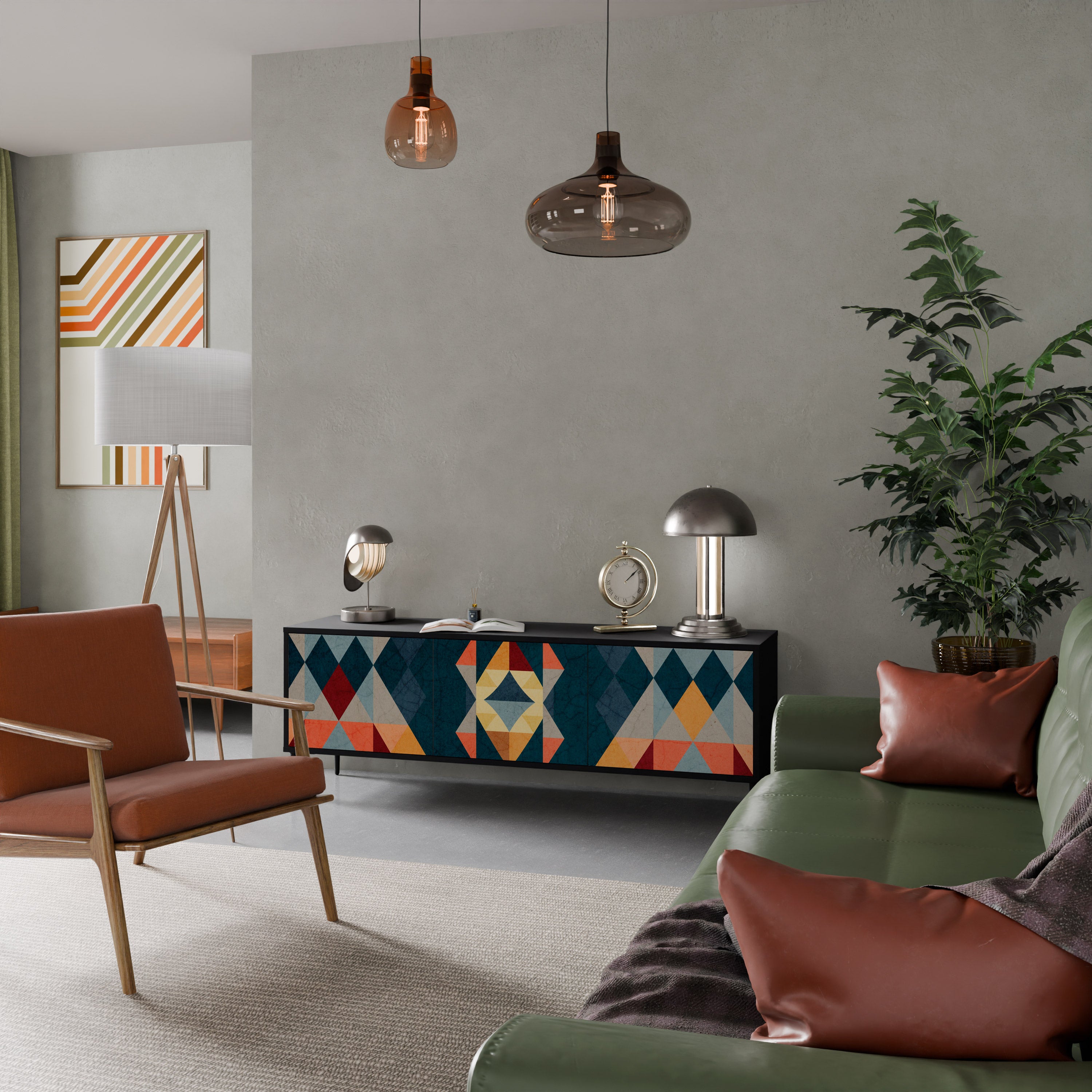 Mueble de TV de 3 puertas CRACKED ILLUSION con acabado negro