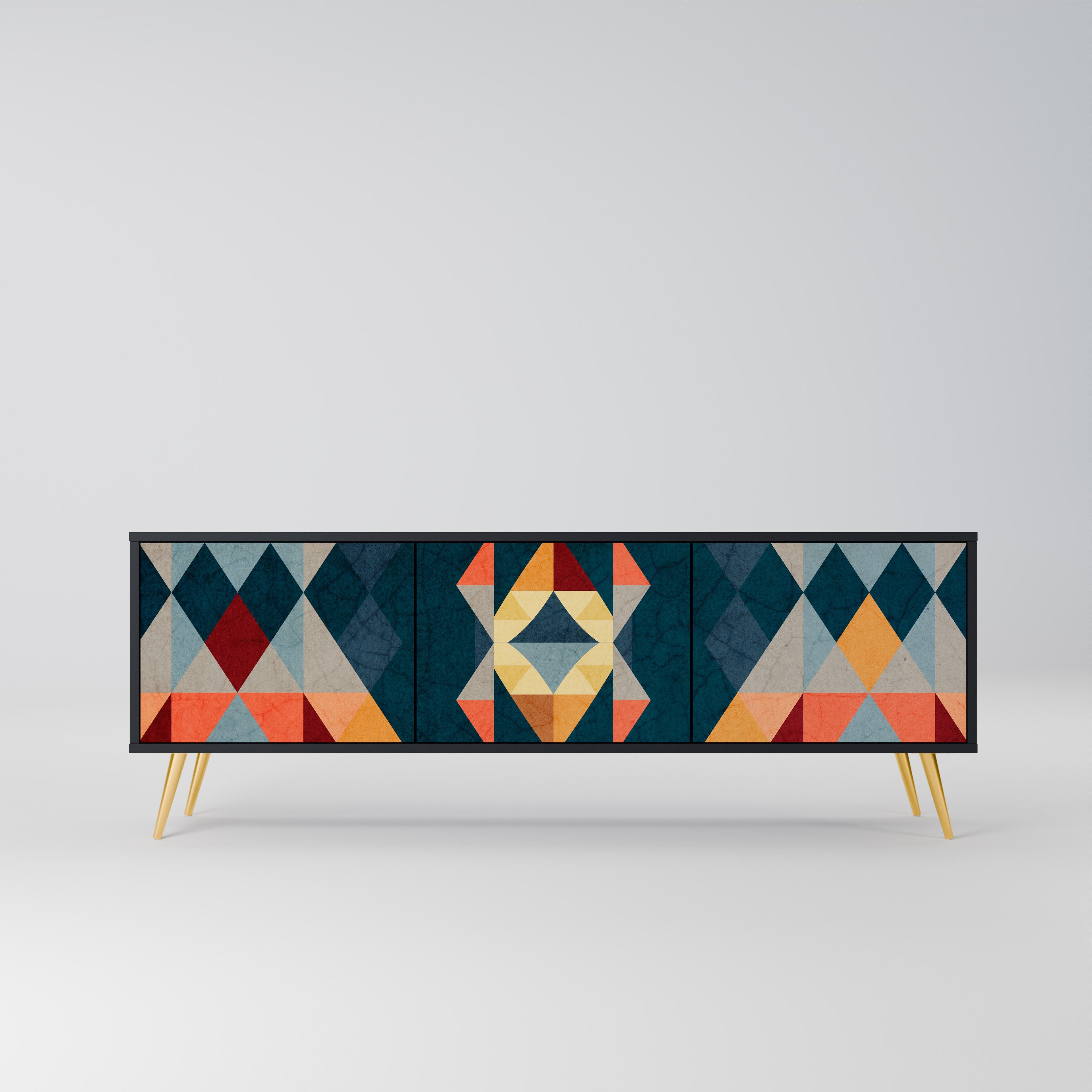Mueble de TV de 3 puertas CRACKED ILLUSION con acabado negro