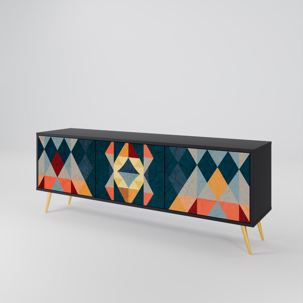 Mueble de TV de 3 puertas CRACKED ILLUSION con acabado negro