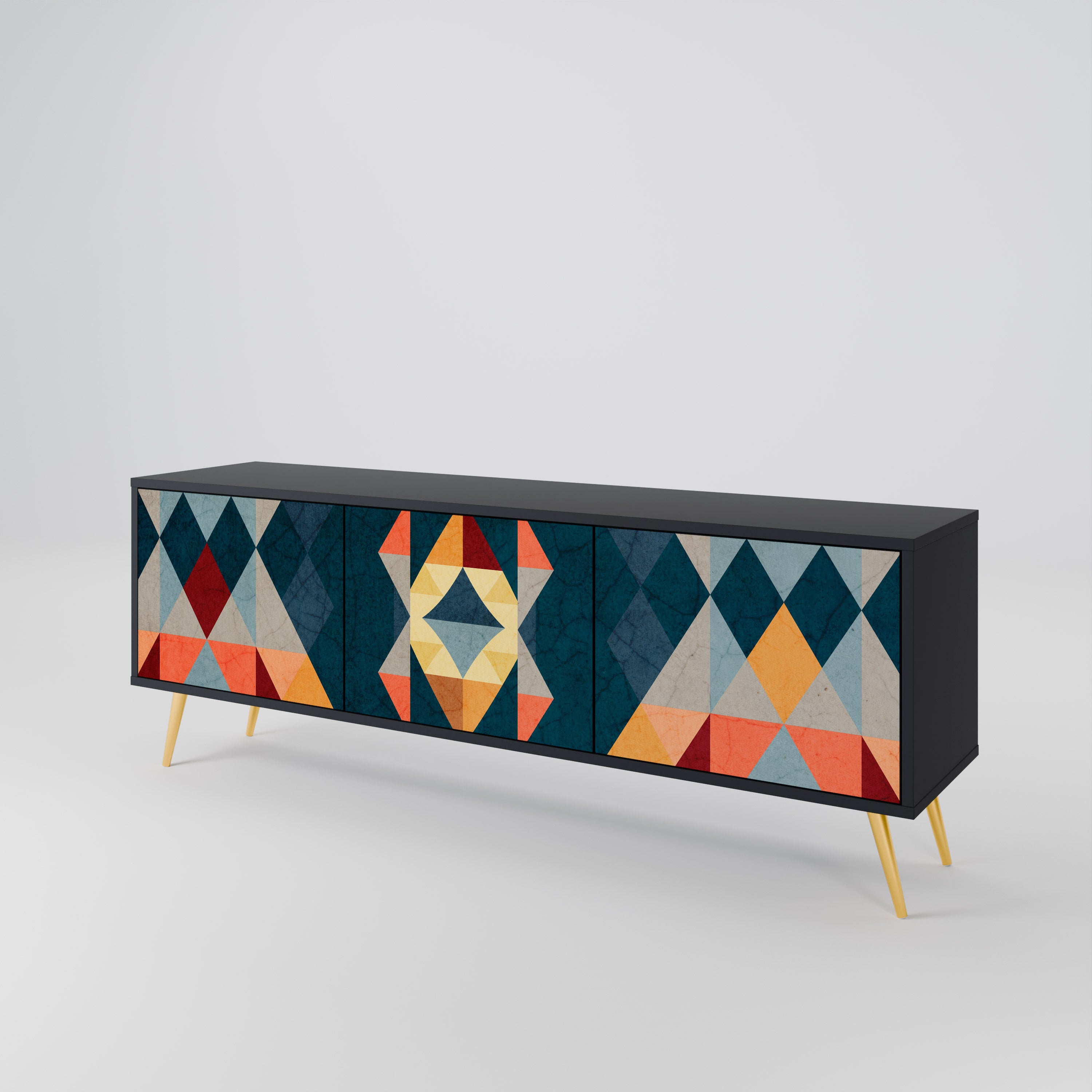 Mueble de TV de 3 puertas CRACKED ILLUSION con acabado negro