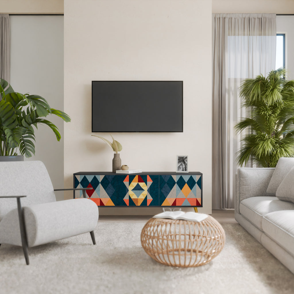 Mueble de TV de 3 puertas CRACKED ILLUSION con acabado negro