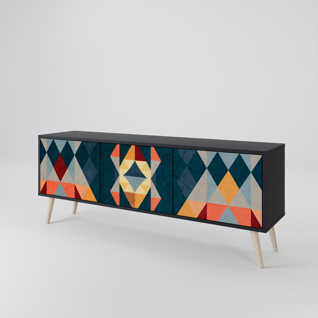 Mueble de TV de 3 puertas CRACKED ILLUSION con acabado negro