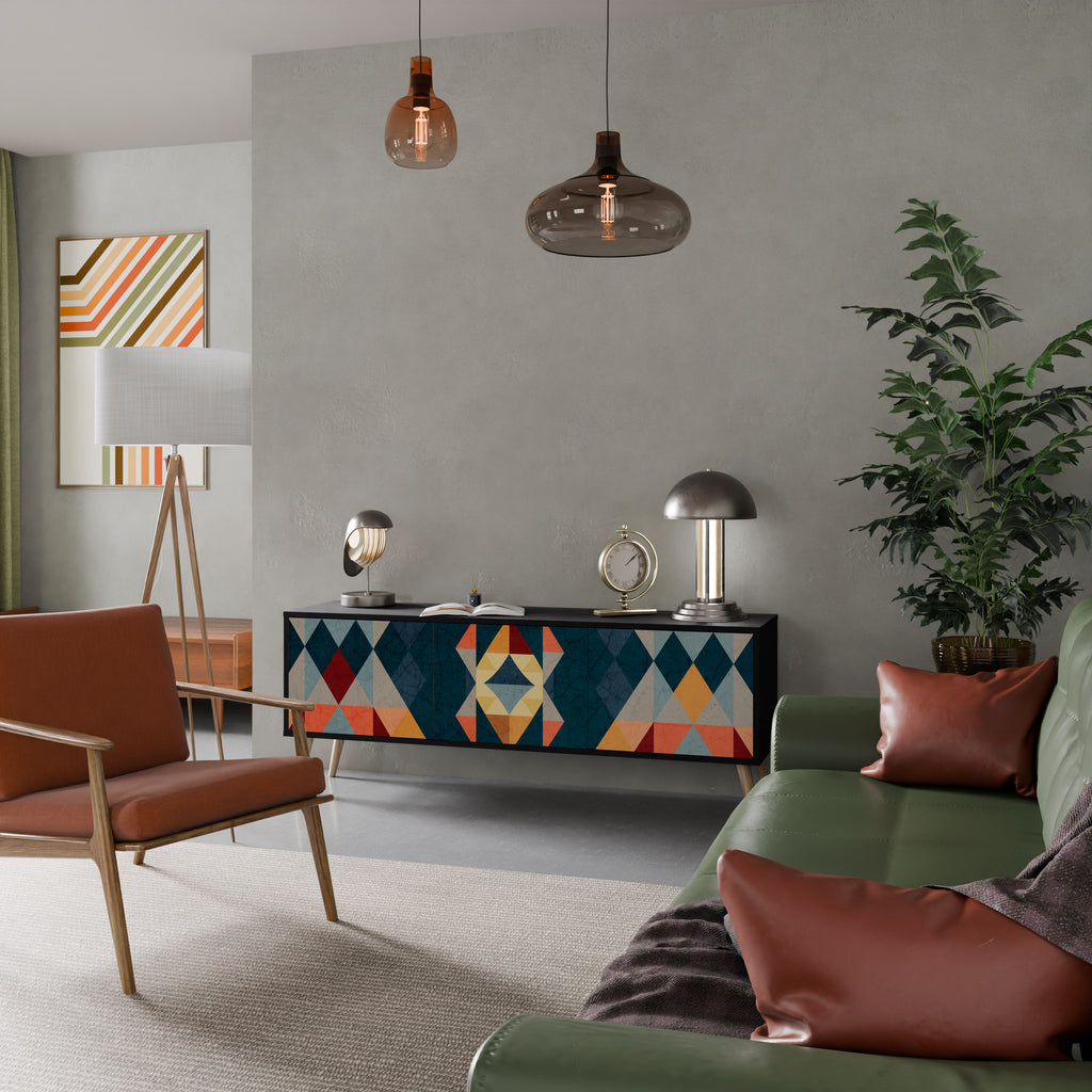 Mueble de TV de 3 puertas CRACKED ILLUSION con acabado negro