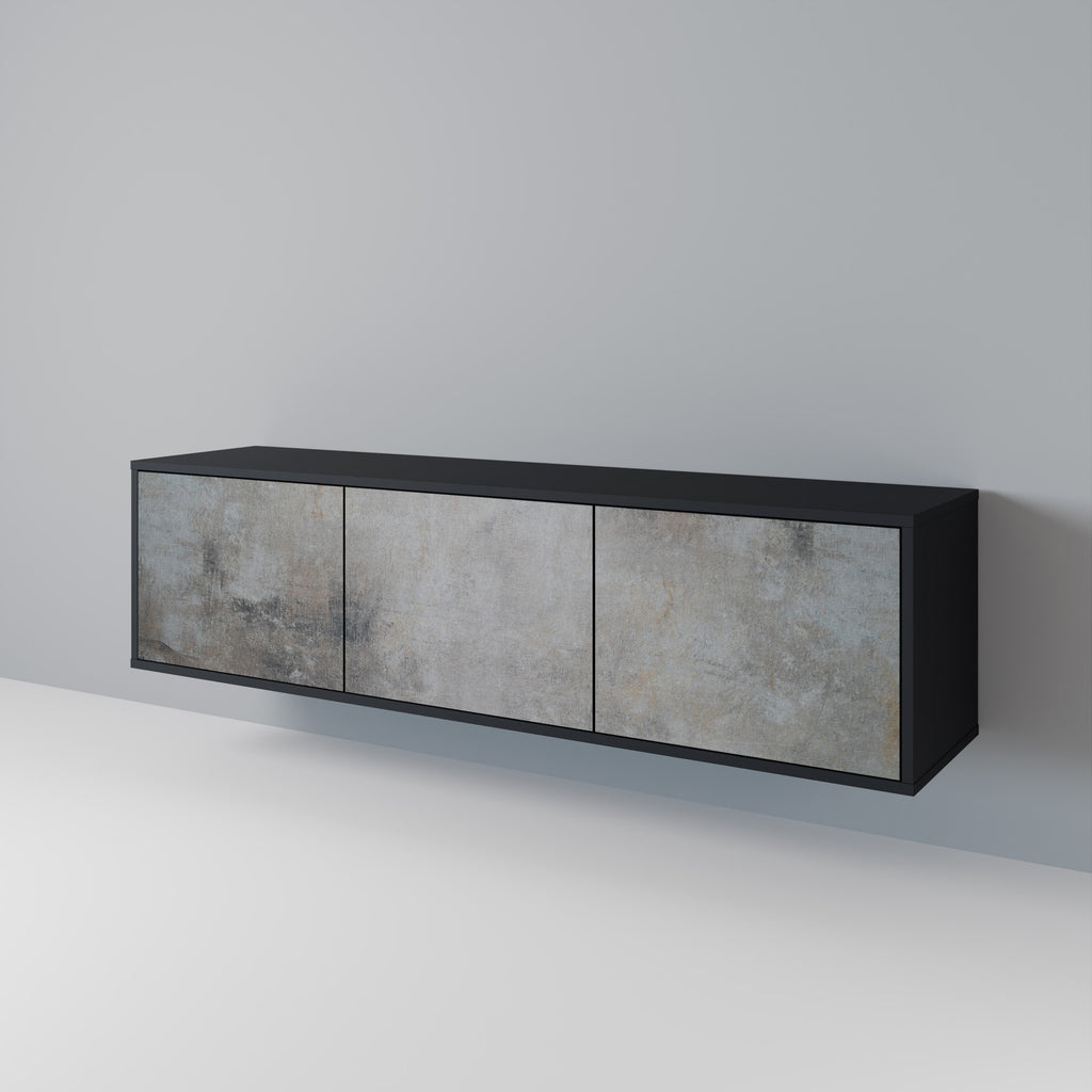Mueble de TV de 3 puertas CONCRETE WALL en acabado negro