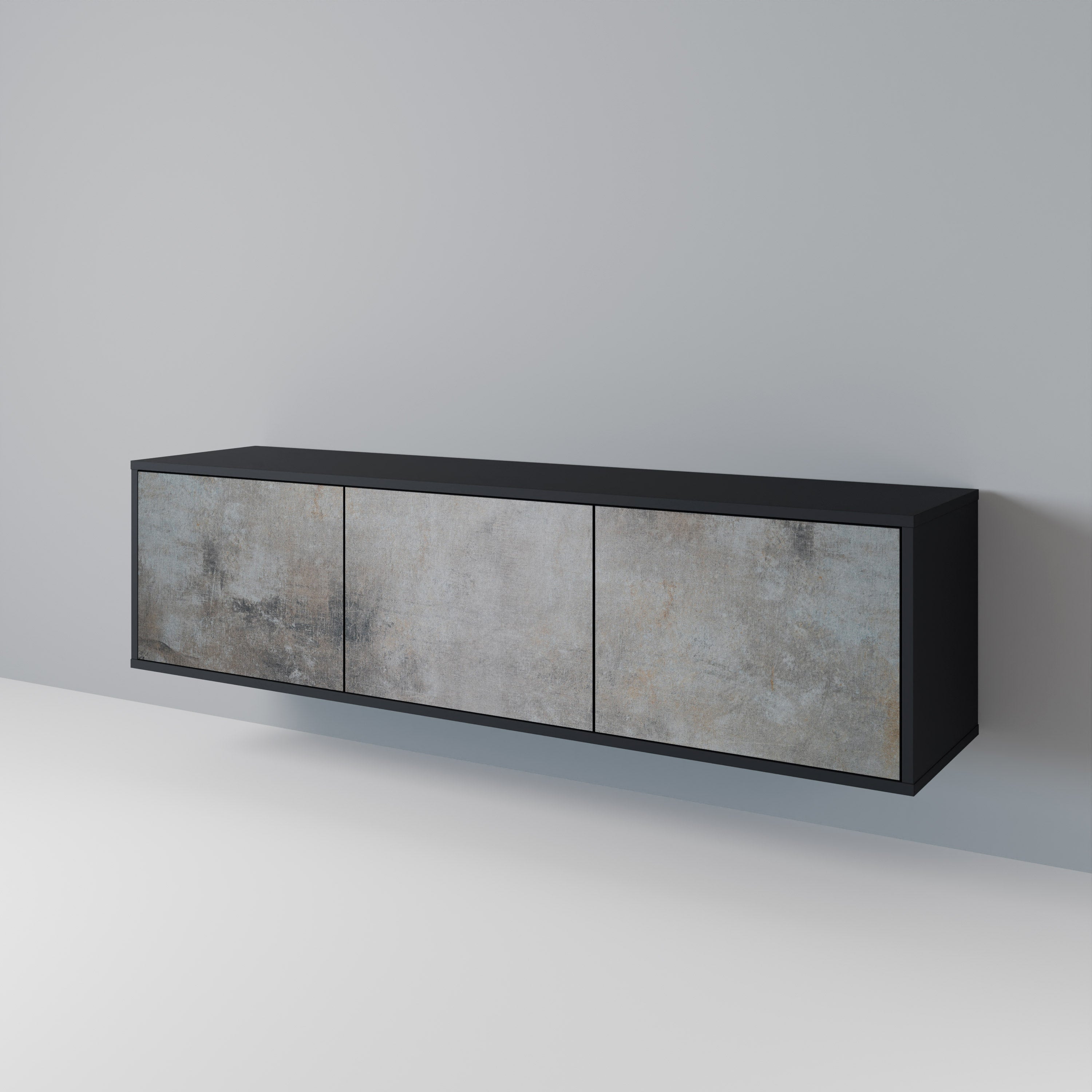 Mueble de TV de 3 puertas CONCRETE WALL en acabado negro
