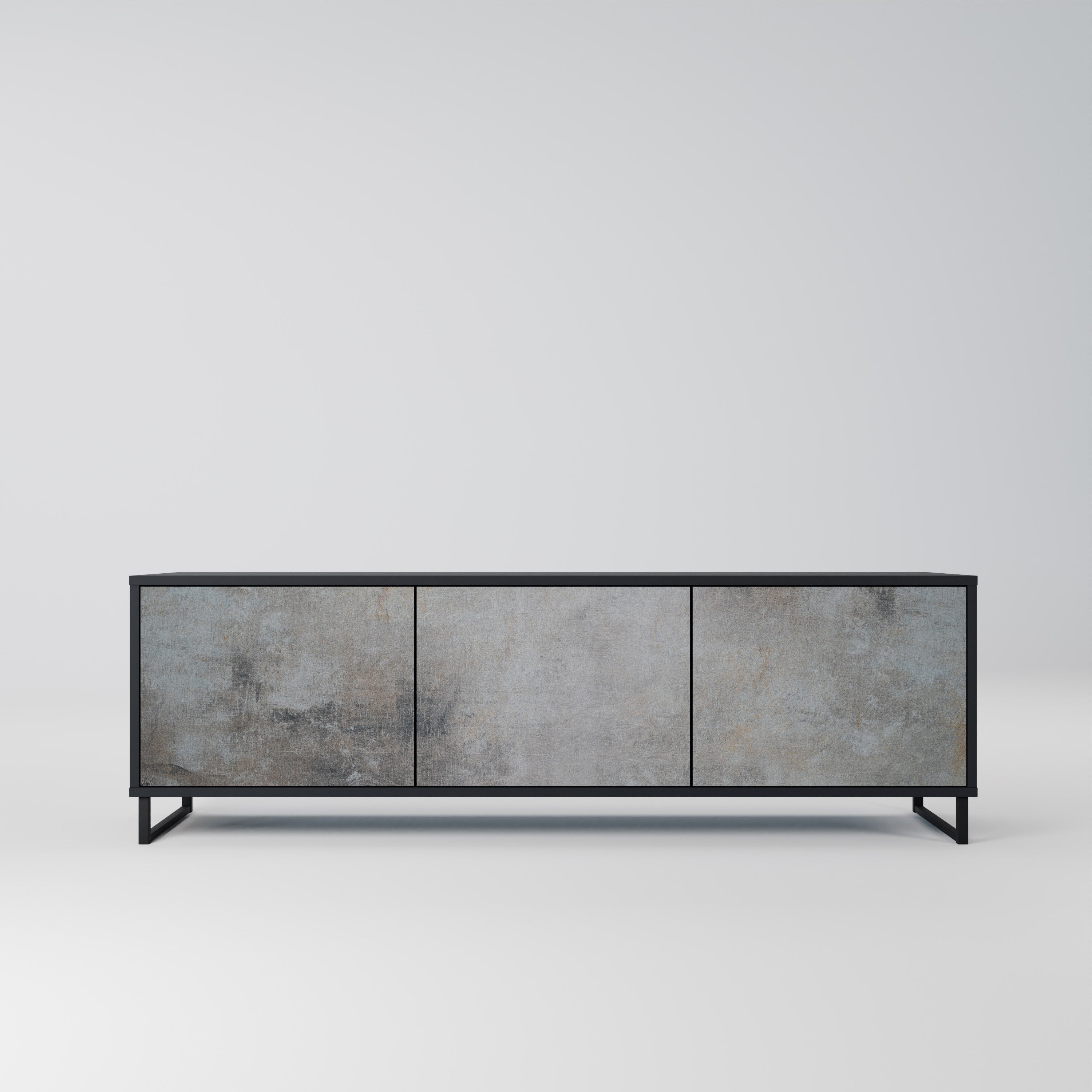 Mueble de TV de 3 puertas CONCRETE WALL en acabado negro