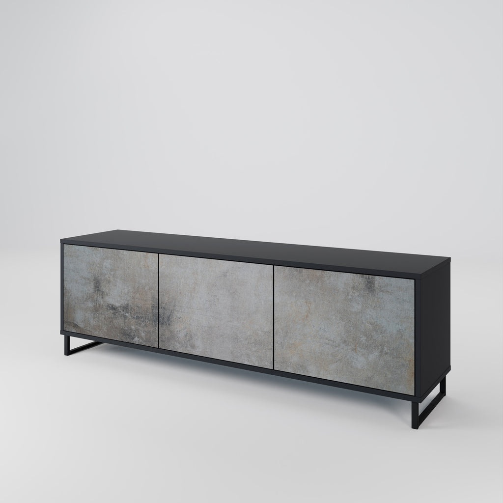 Mueble de TV de 3 puertas CONCRETE WALL en acabado negro