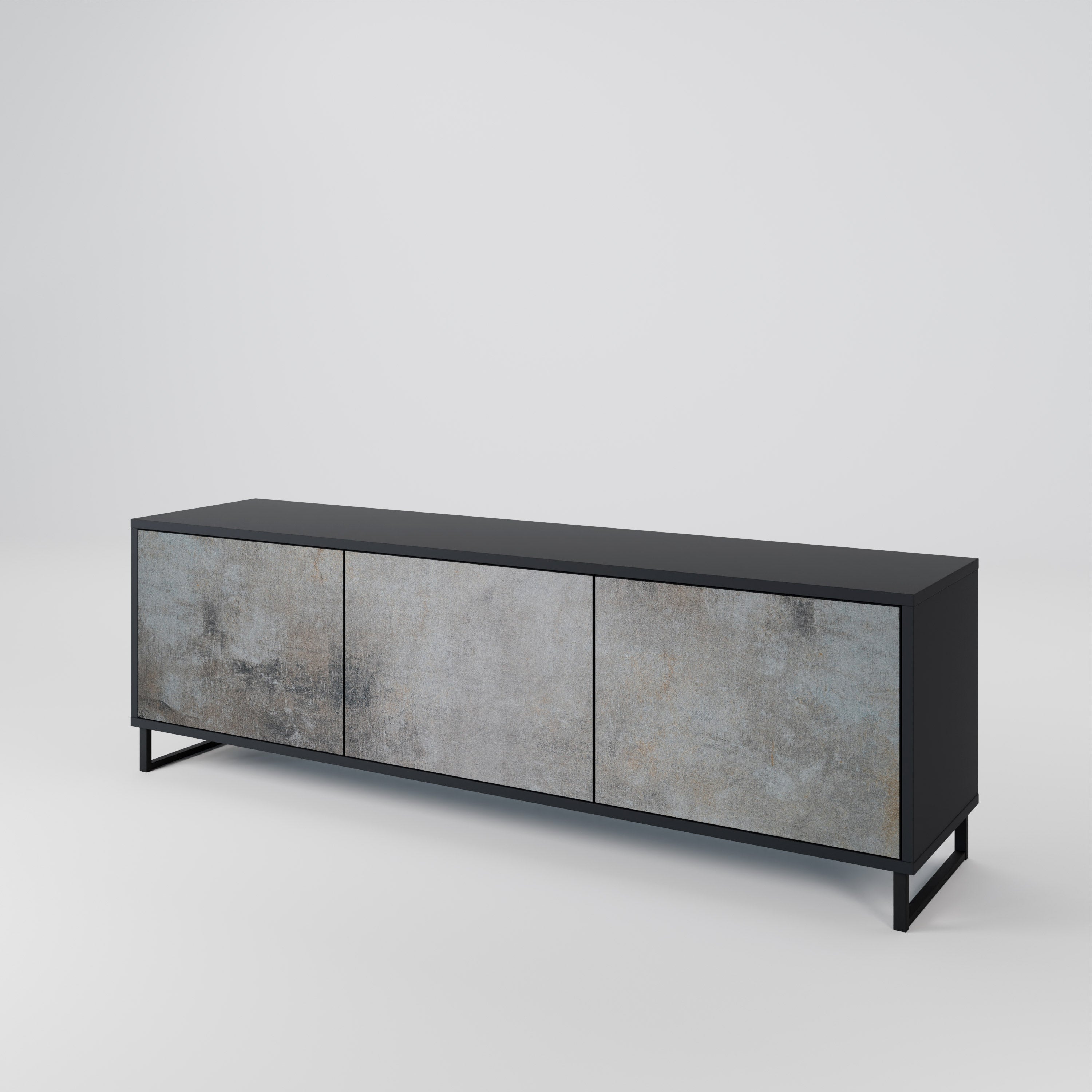 Mueble de TV de 3 puertas CONCRETE WALL en acabado negro