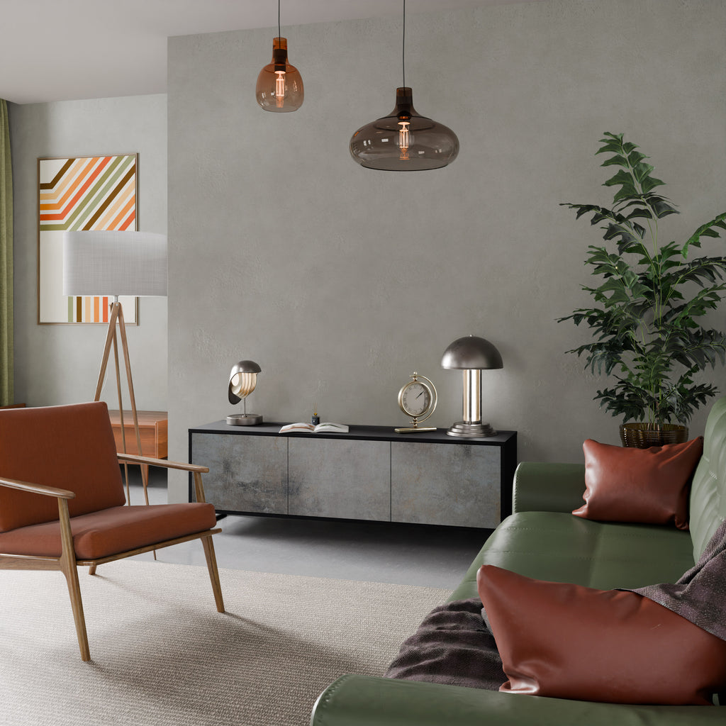 Mueble de TV de 3 puertas CONCRETE WALL en acabado negro