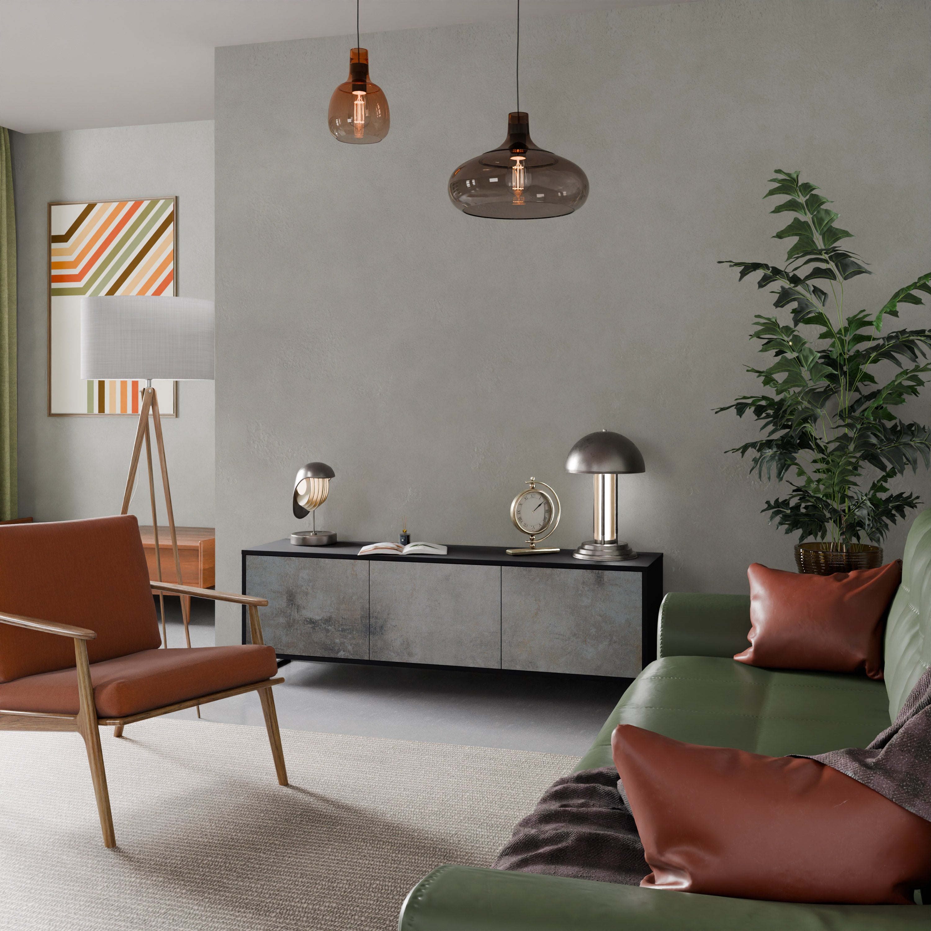 Mueble de TV de 3 puertas CONCRETE WALL en acabado negro