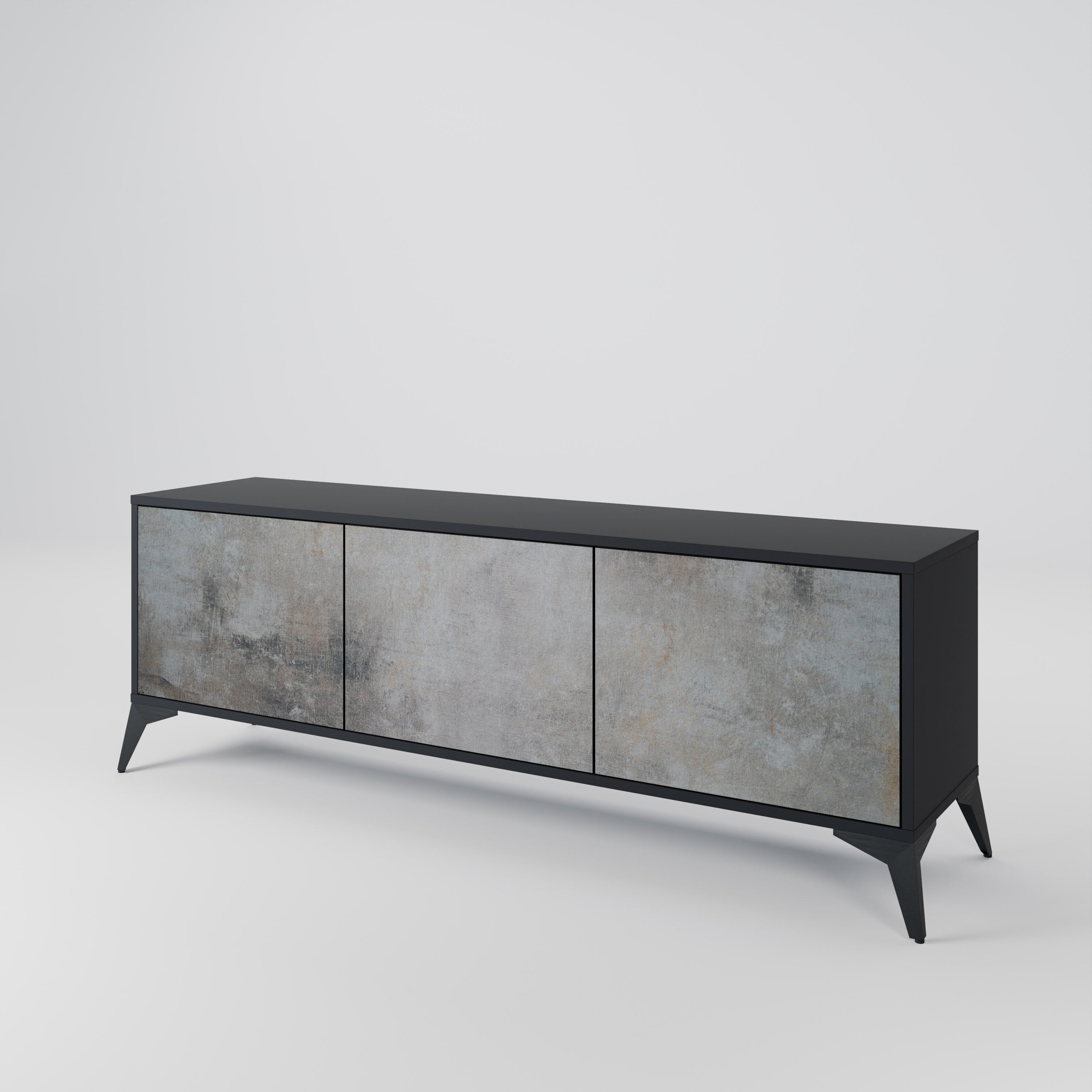 Mueble de TV de 3 puertas CONCRETE WALL en acabado negro