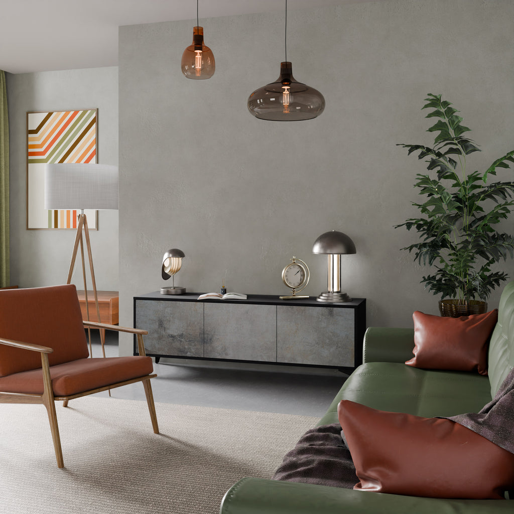 Mueble de TV de 3 puertas CONCRETE WALL en acabado negro