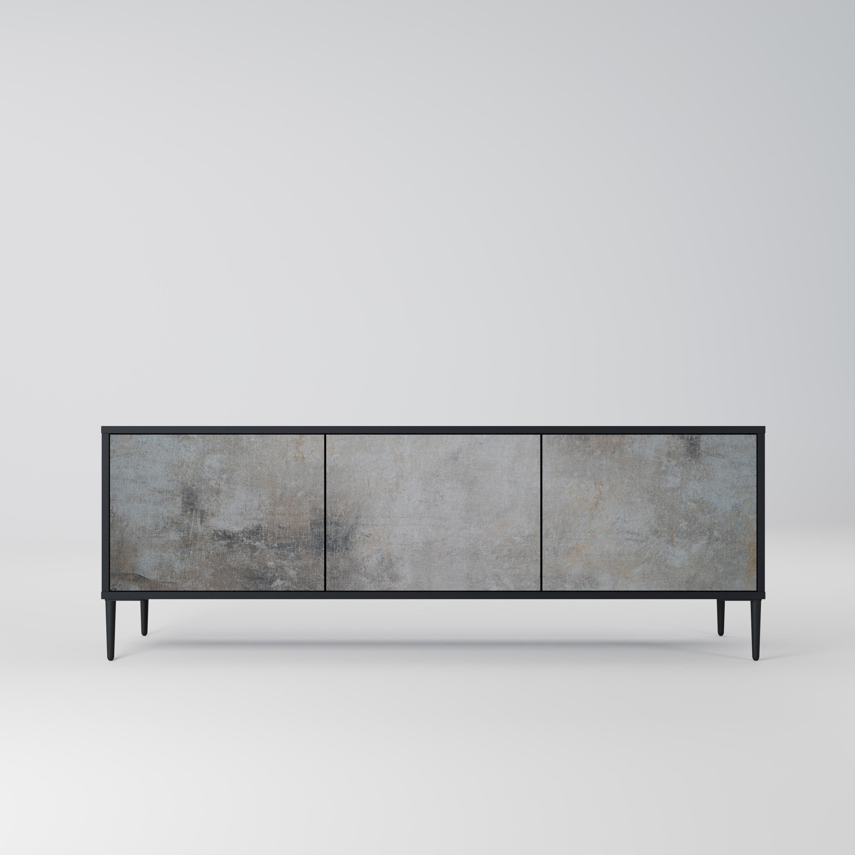 Mueble de TV de 3 puertas CONCRETE WALL en acabado negro