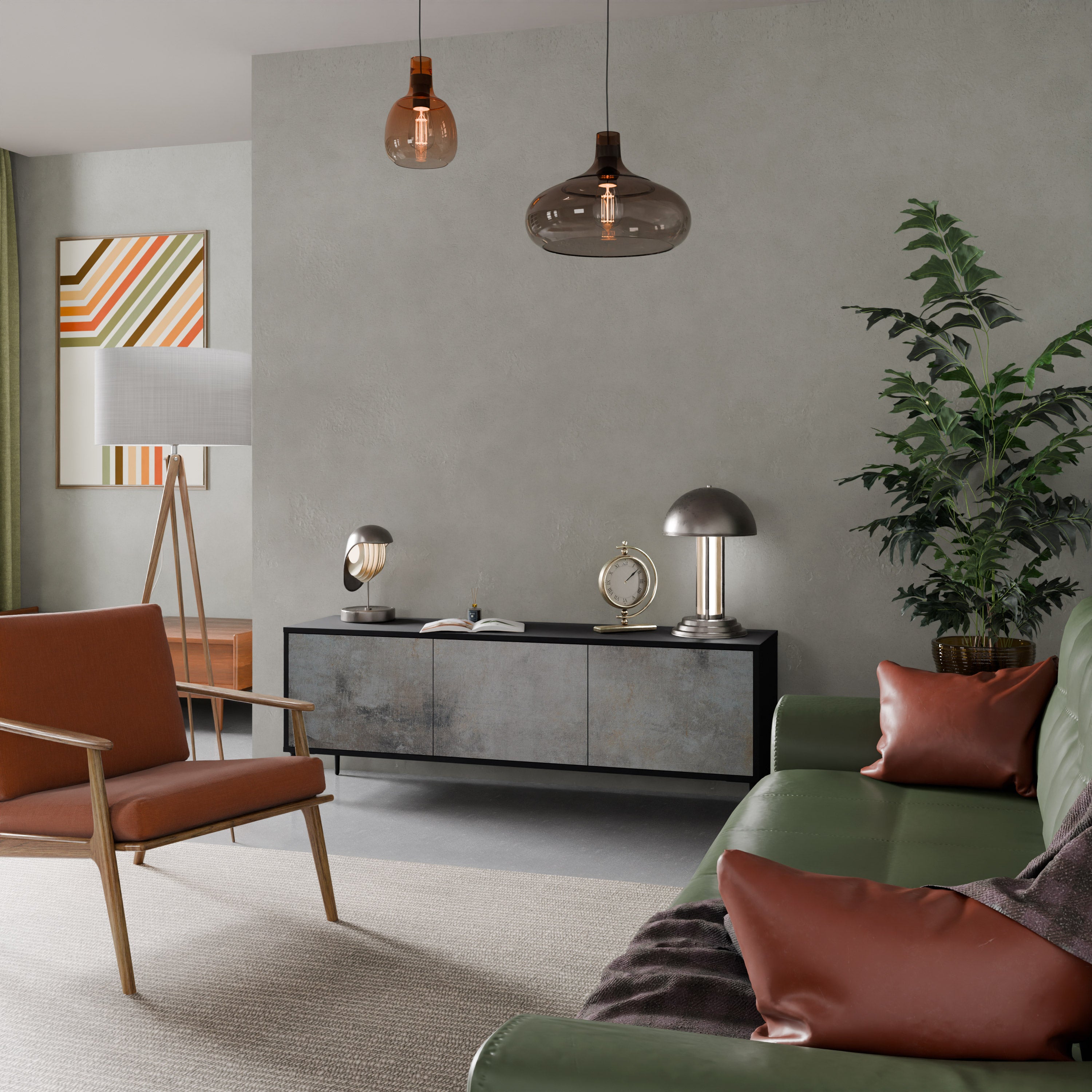 Mueble de TV de 3 puertas CONCRETE WALL en acabado negro