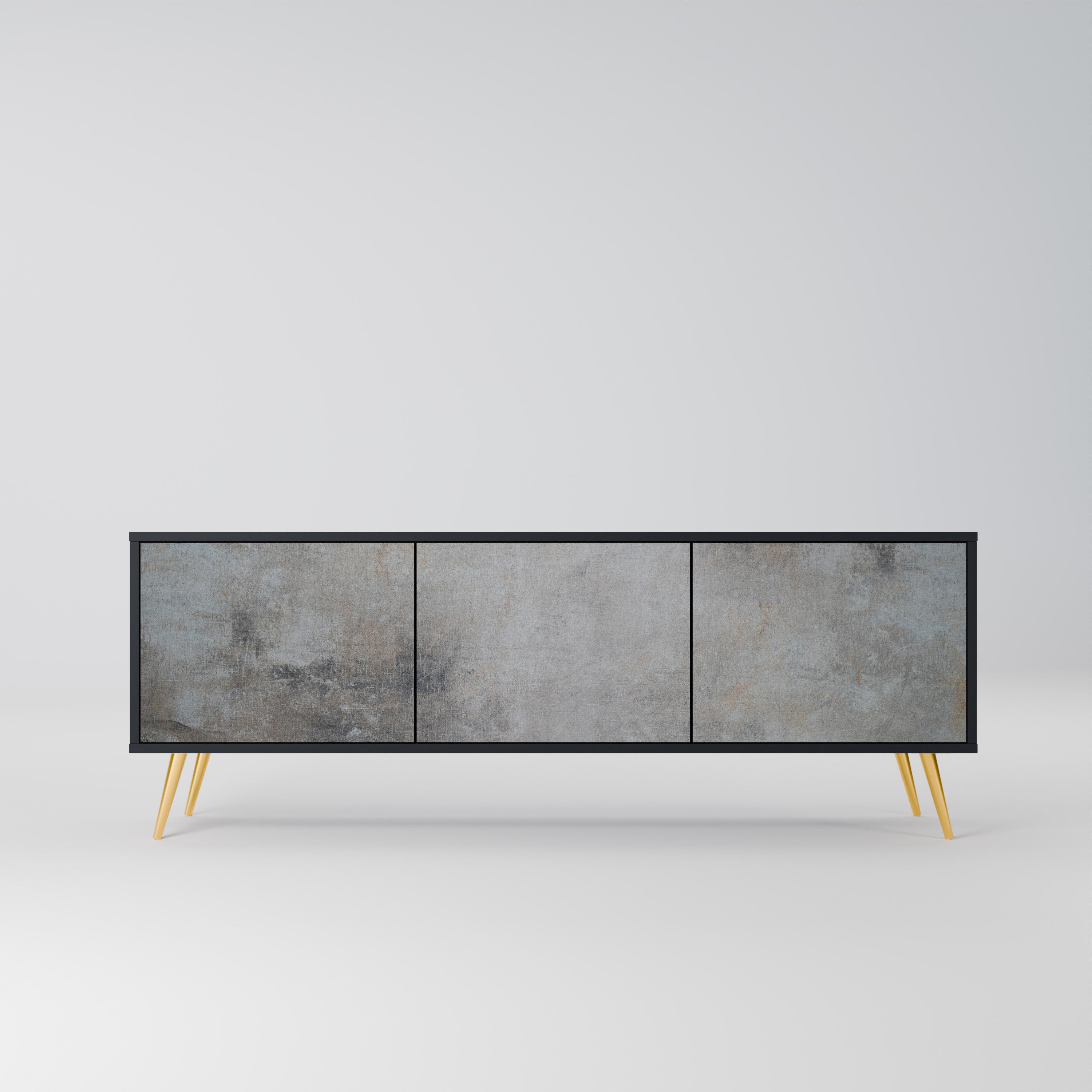 Mueble de TV de 3 puertas CONCRETE WALL en acabado negro