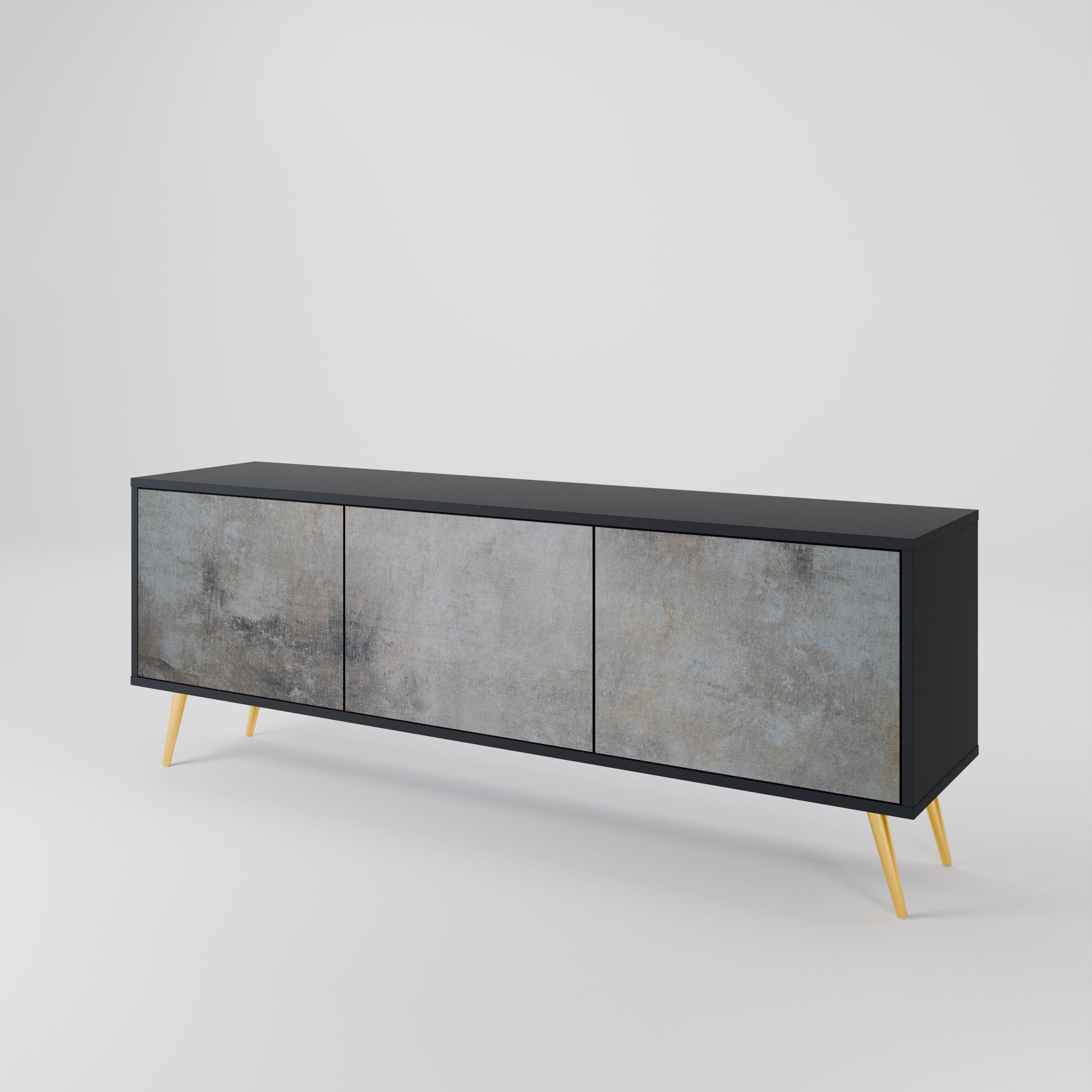 Mueble de TV de 3 puertas CONCRETE WALL en acabado negro