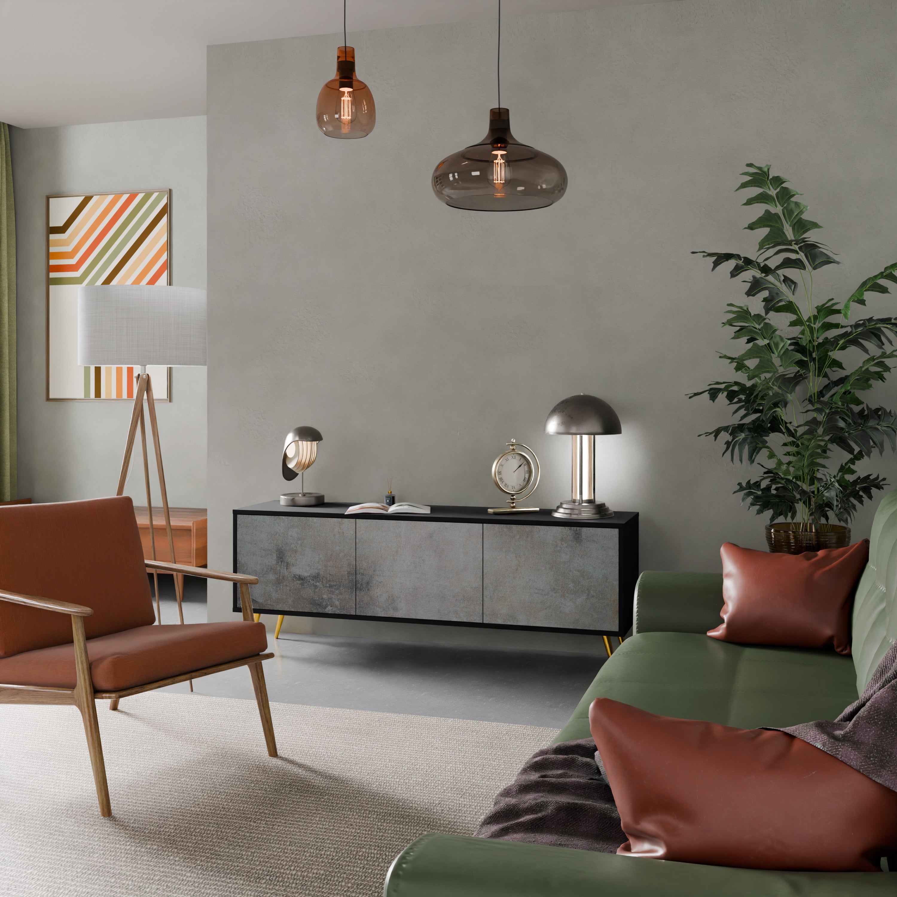 Mueble de TV de 3 puertas CONCRETE WALL en acabado negro