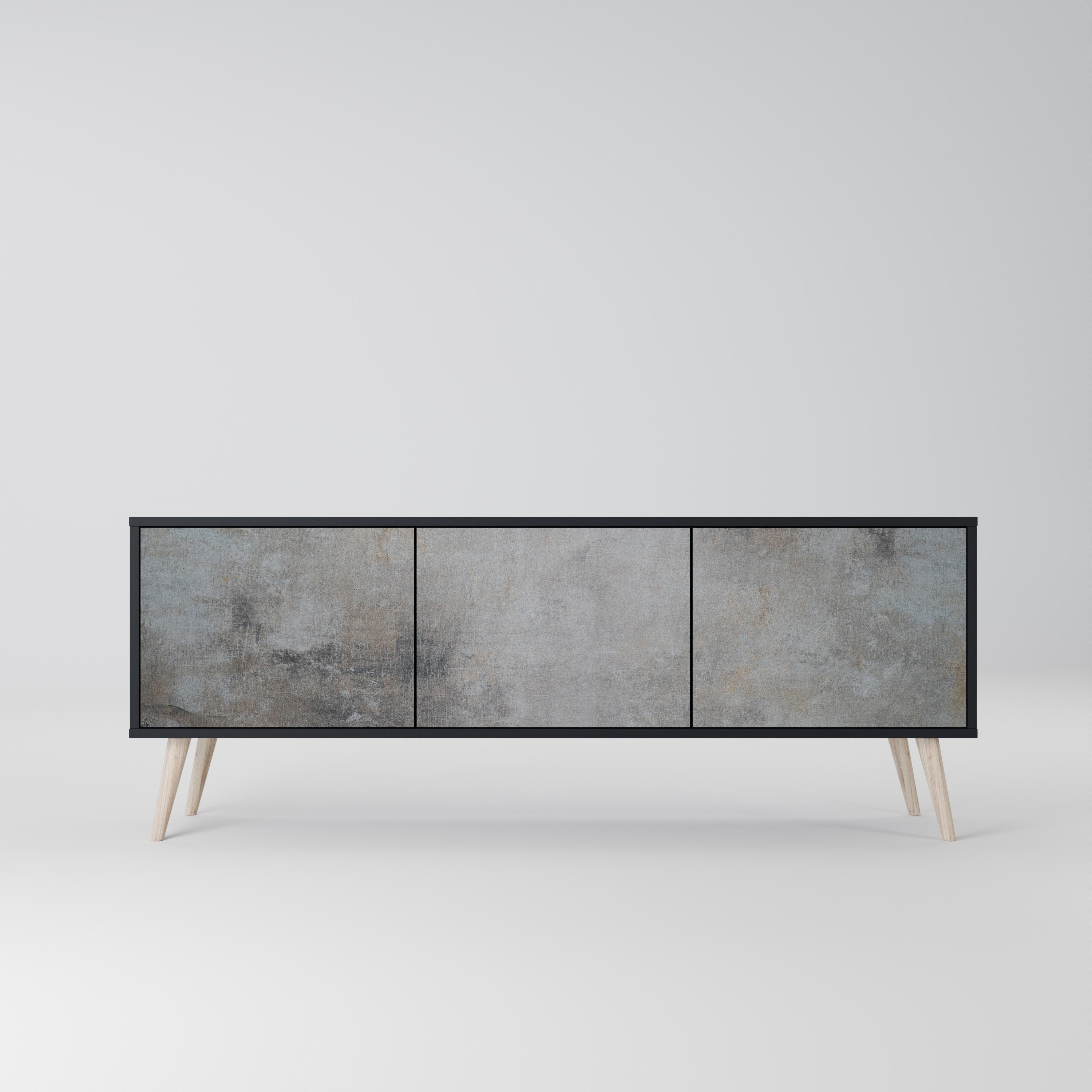 Mueble de TV de 3 puertas CONCRETE WALL en acabado negro