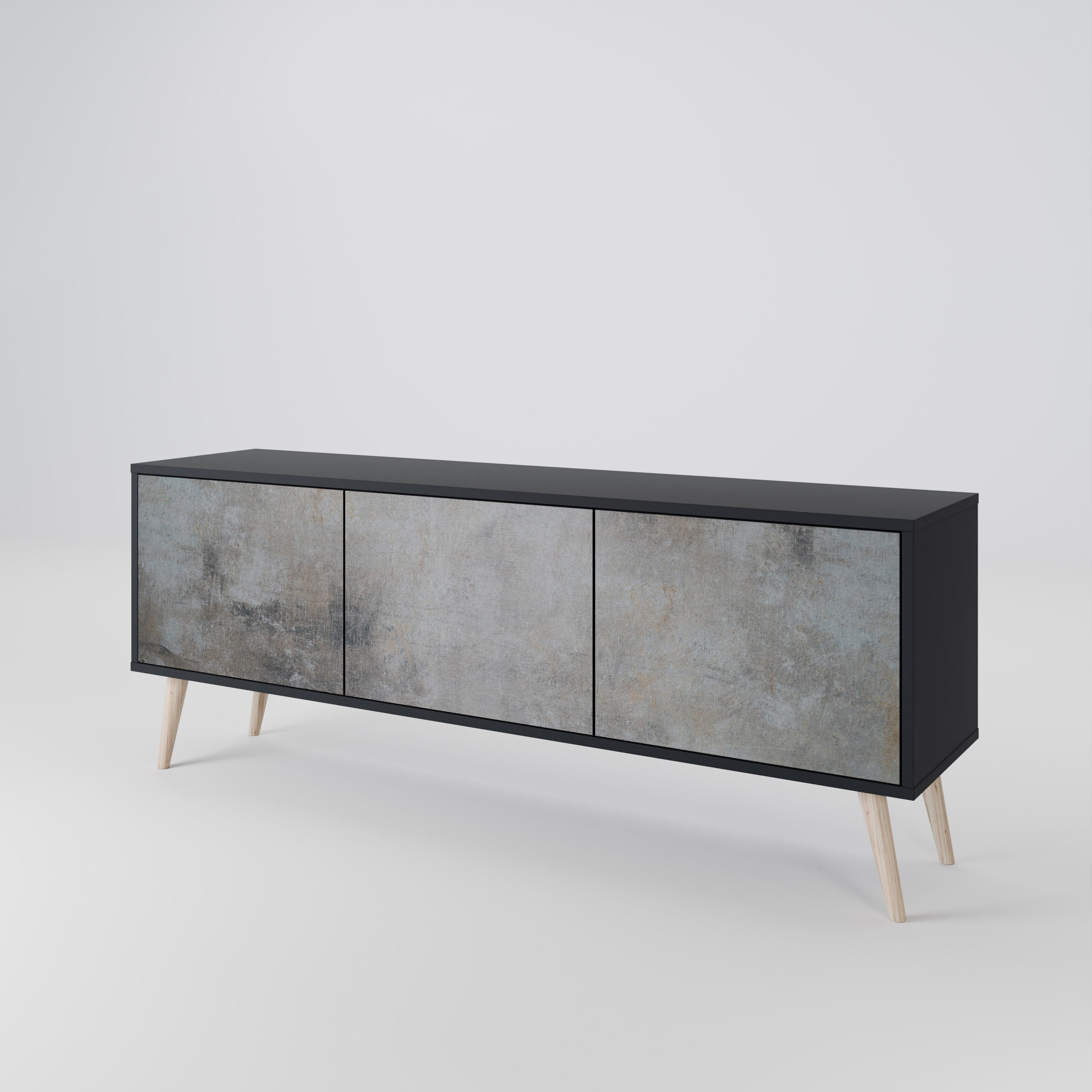 Mueble de TV de 3 puertas CONCRETE WALL en acabado negro