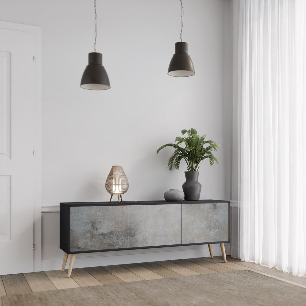 Mueble de TV de 3 puertas CONCRETE WALL en acabado negro