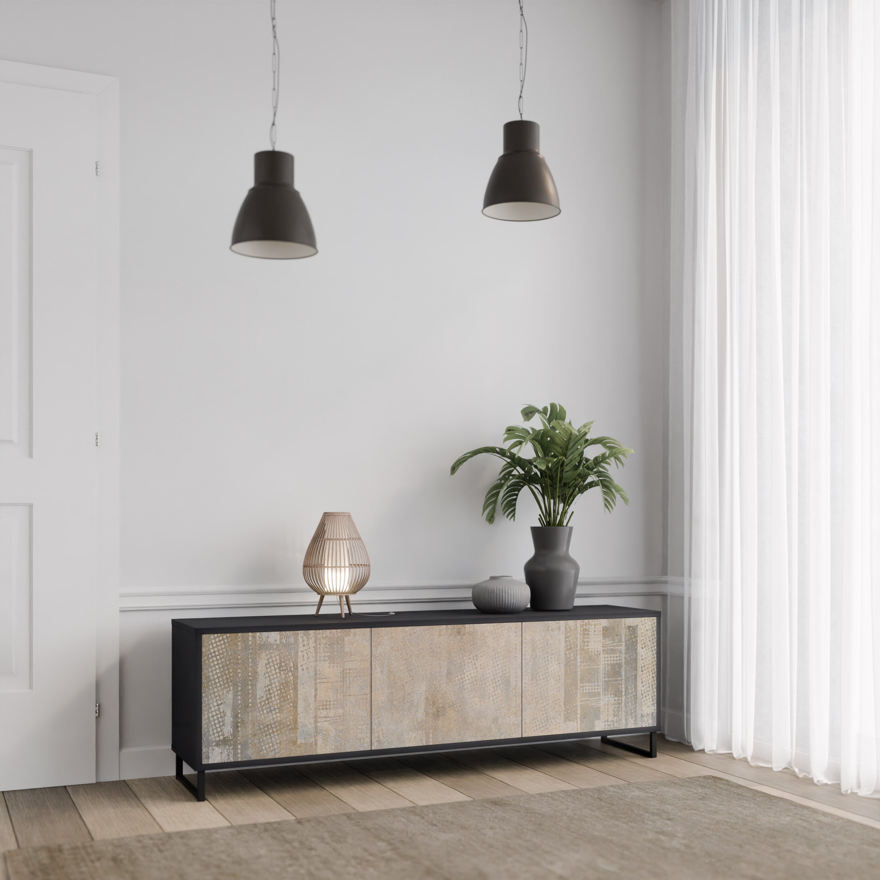 Mueble para TV de 3 puertas con acabado negro SCREEN ERROR