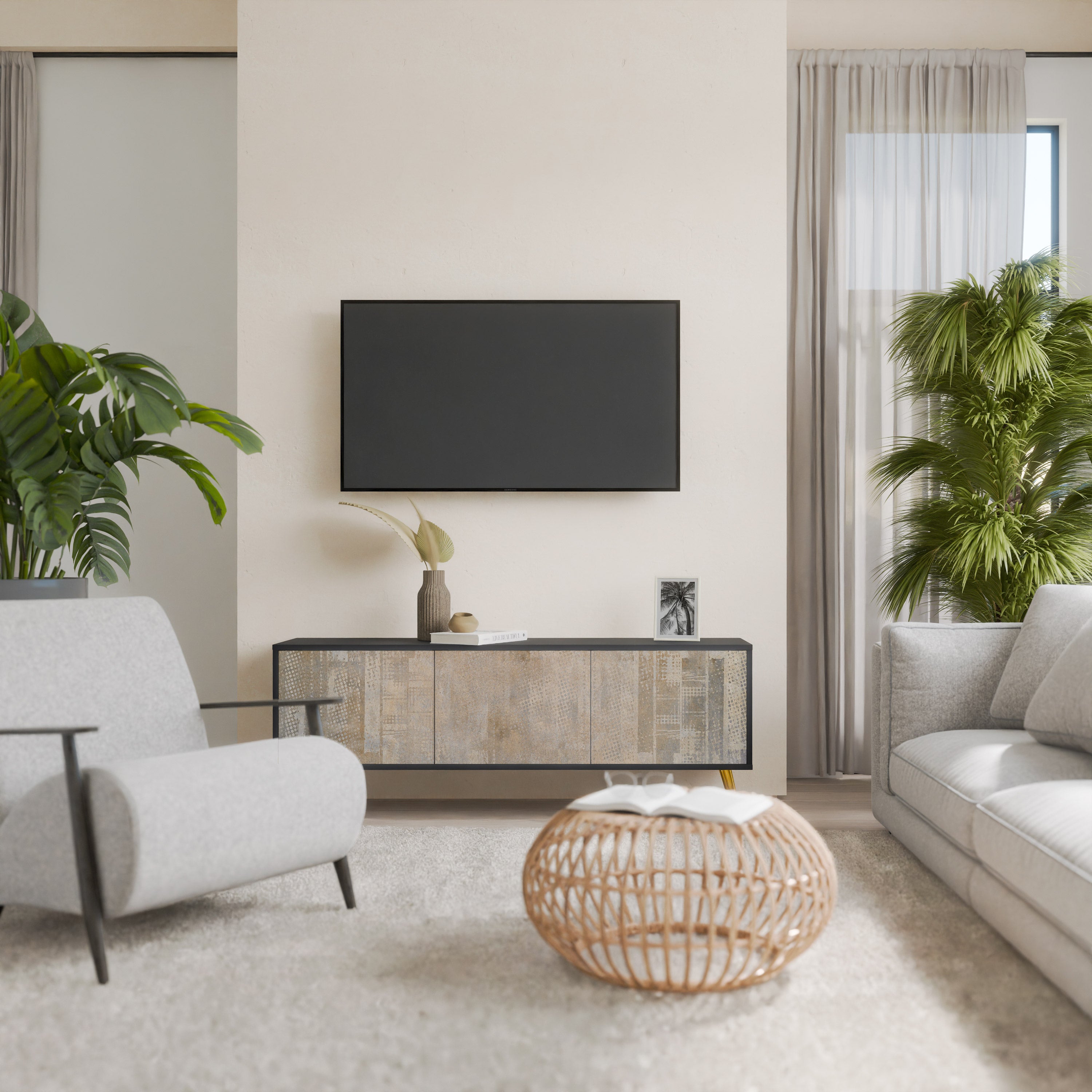 Mueble para TV de 3 puertas con acabado negro SCREEN ERROR