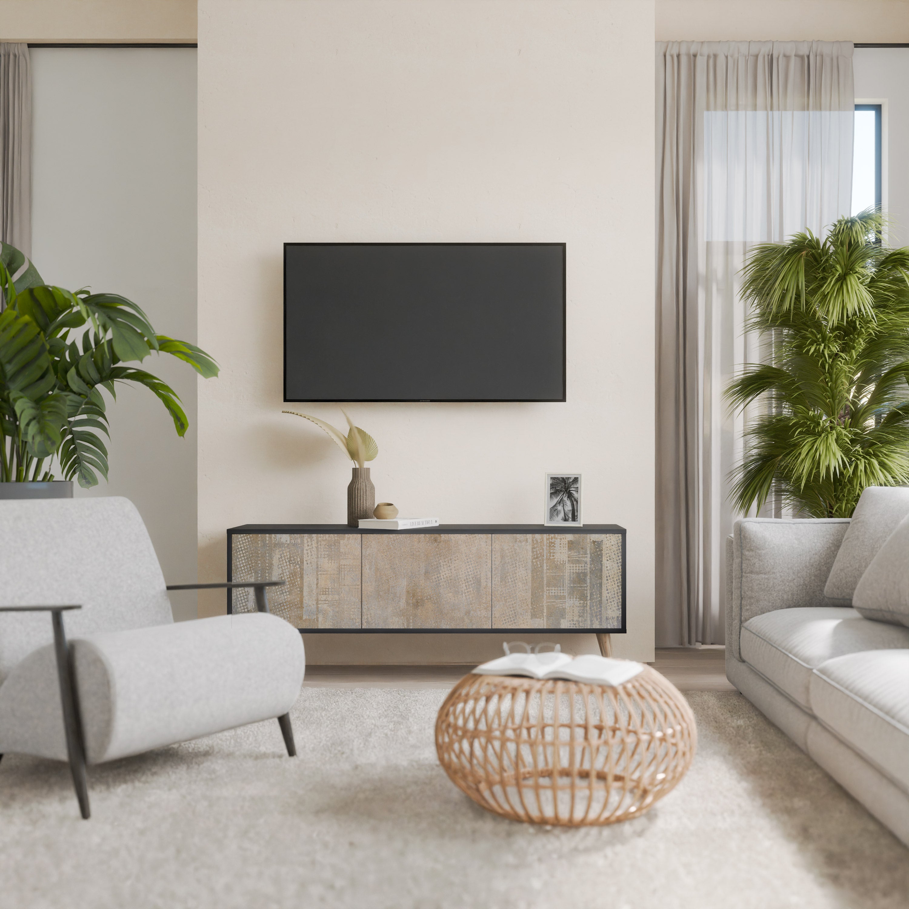Mueble para TV de 3 puertas con acabado negro SCREEN ERROR