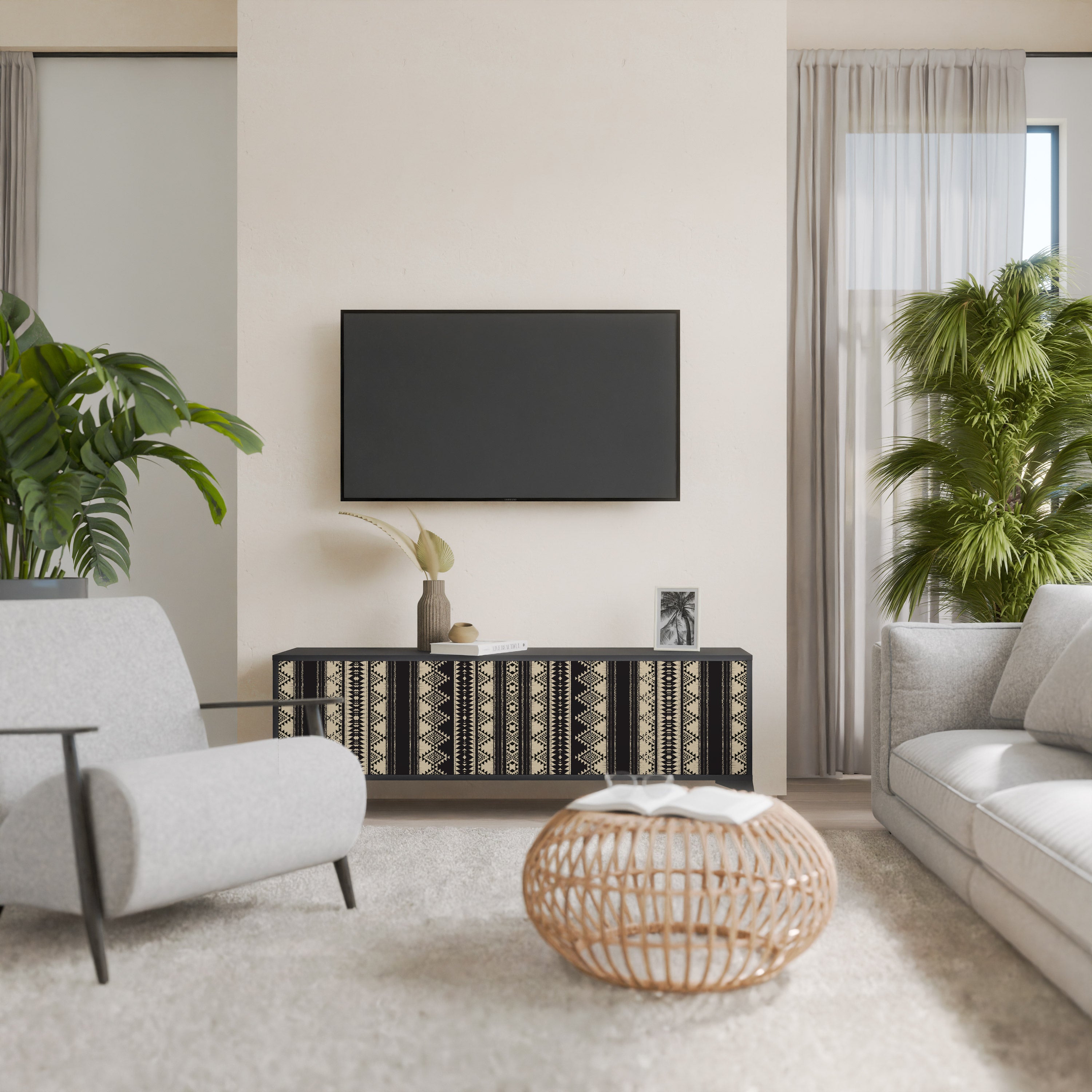 Mueble de TV AZTEC de 3 puertas con acabado negro