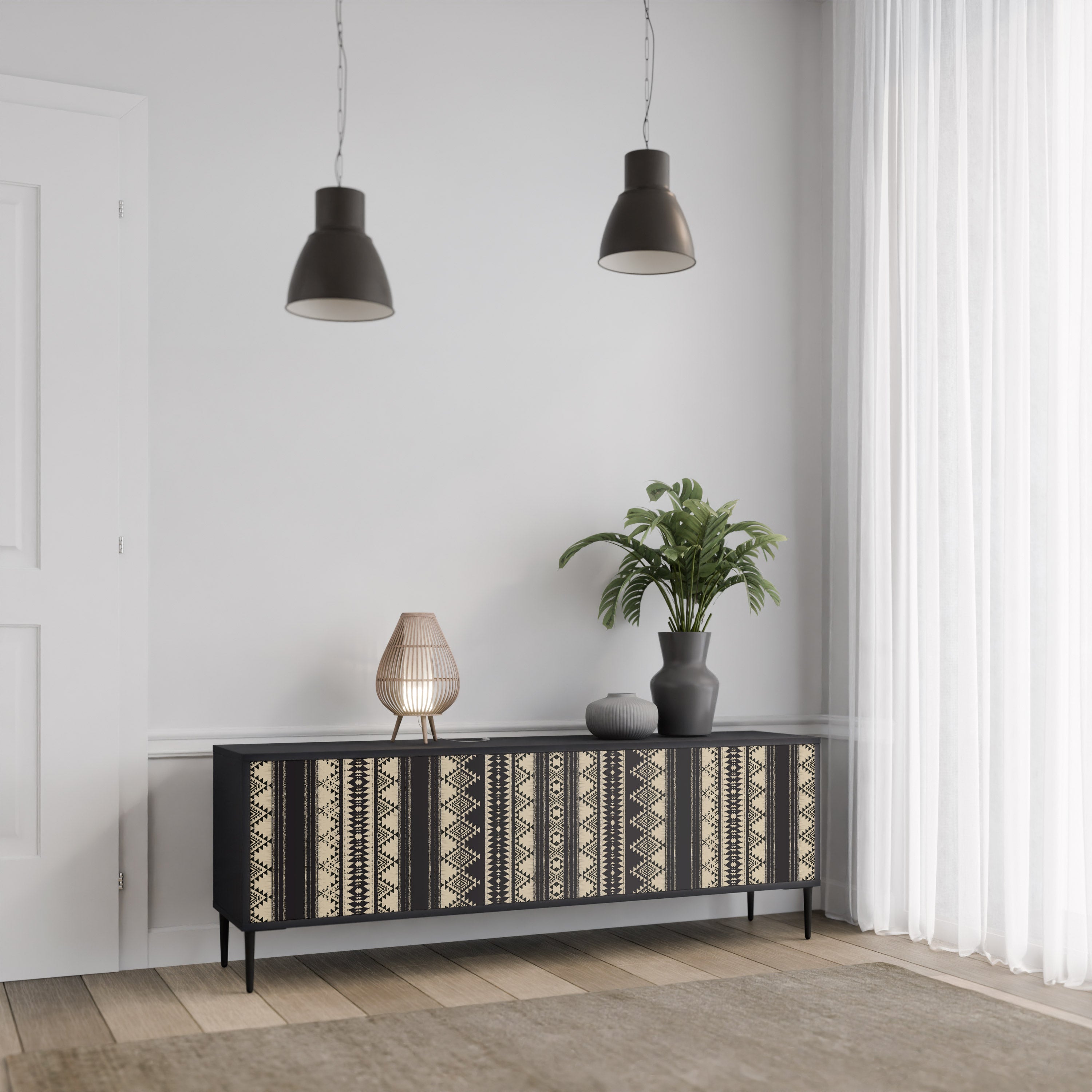 Mueble de TV AZTEC de 3 puertas con acabado negro