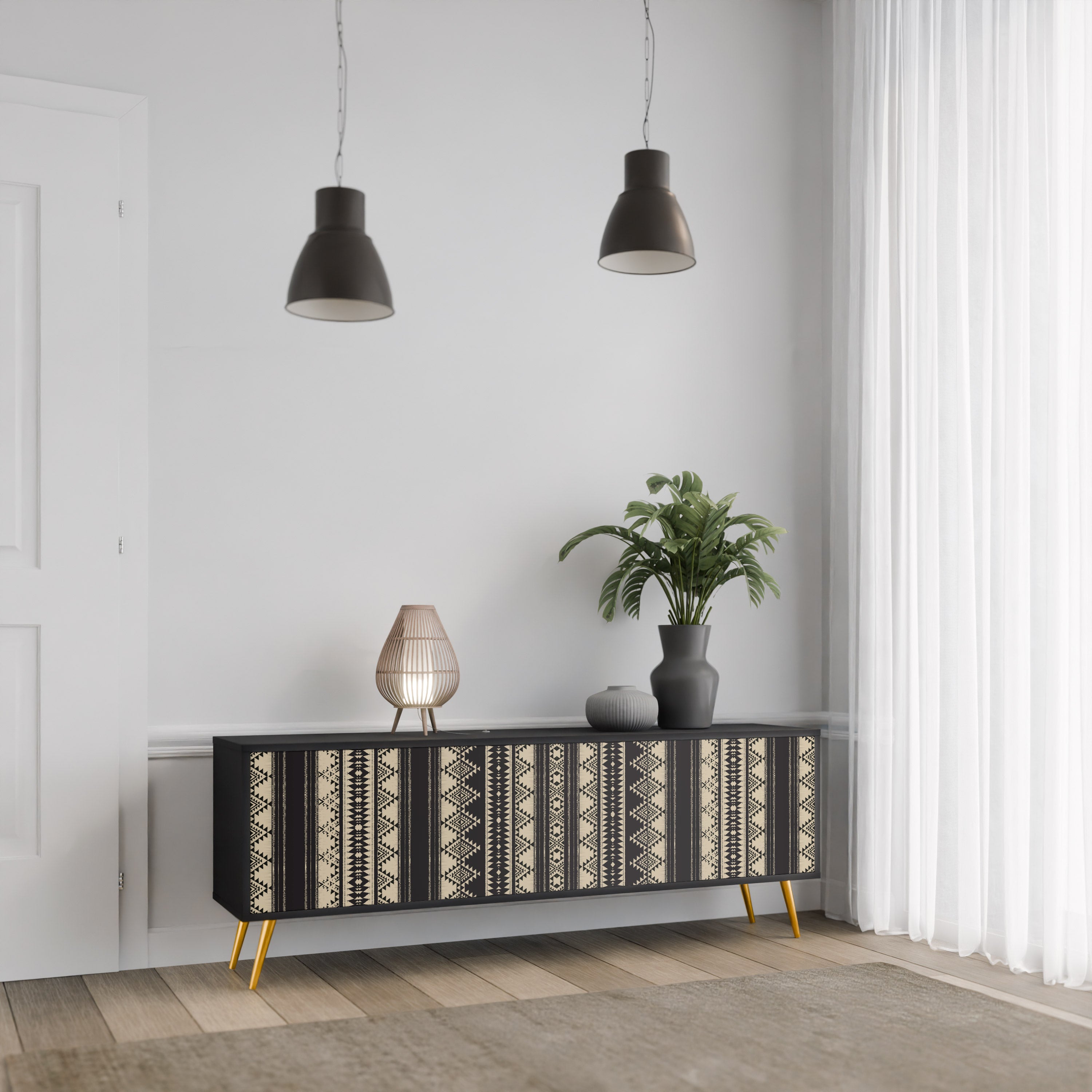 Mueble de TV AZTEC de 3 puertas con acabado negro